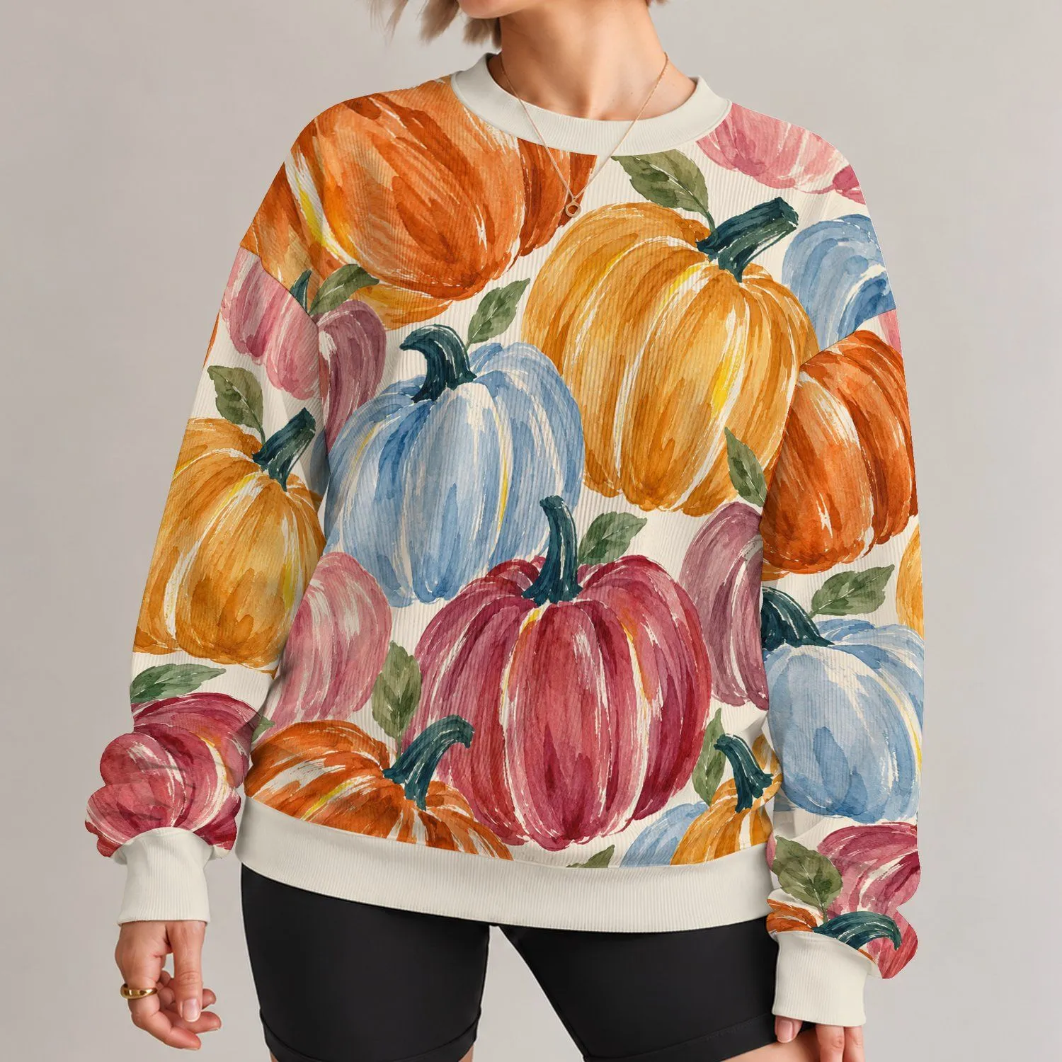 Watercolor Pumpkin Motif for Cozy Autumn Outings and Halloween Gatherings All-over Print Knitted Sweater - 1