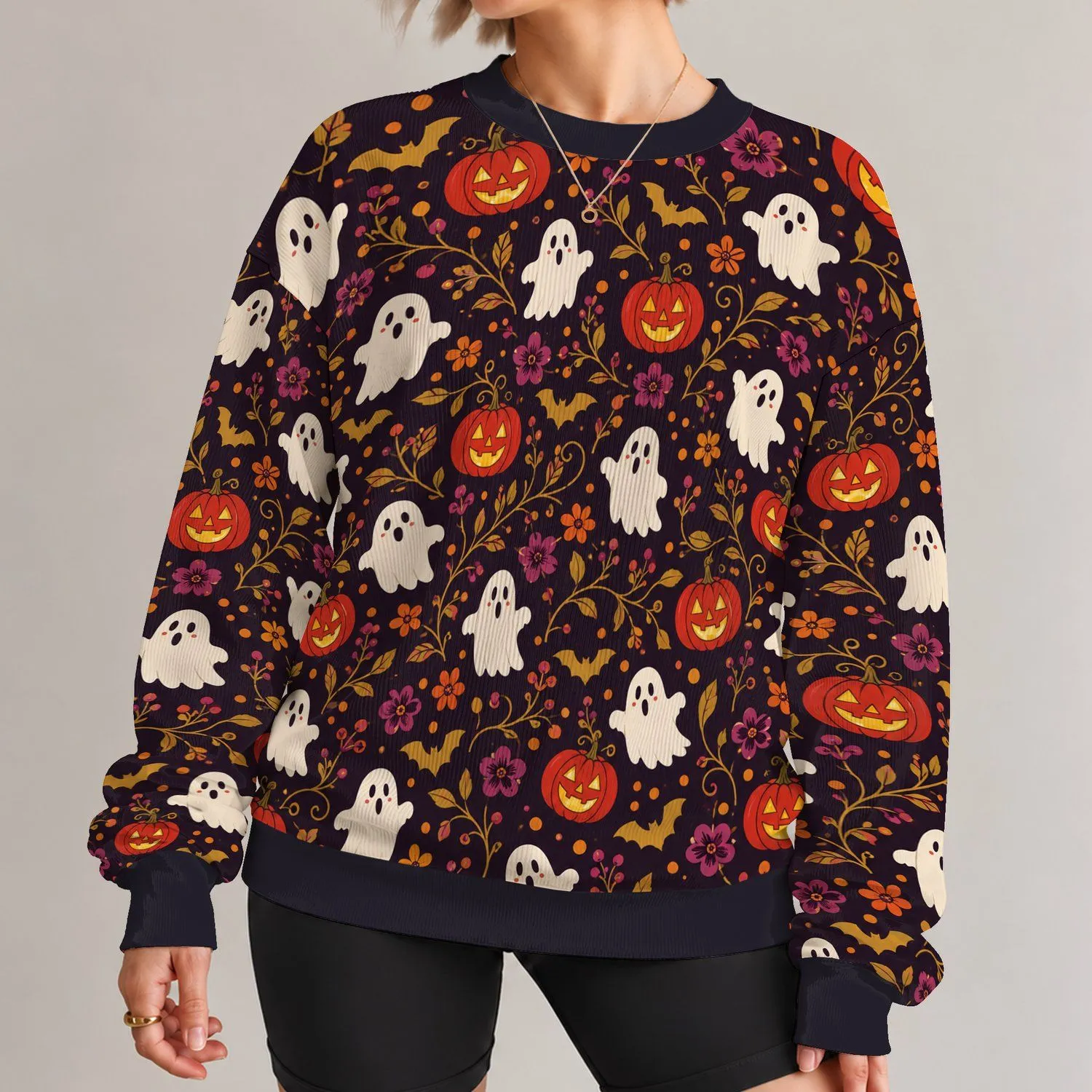 Spooky Ghosts And Grinning Pumpkins For Halloween Parties And Festive Autumn Days All-over Print Knitted Sweater - 1
