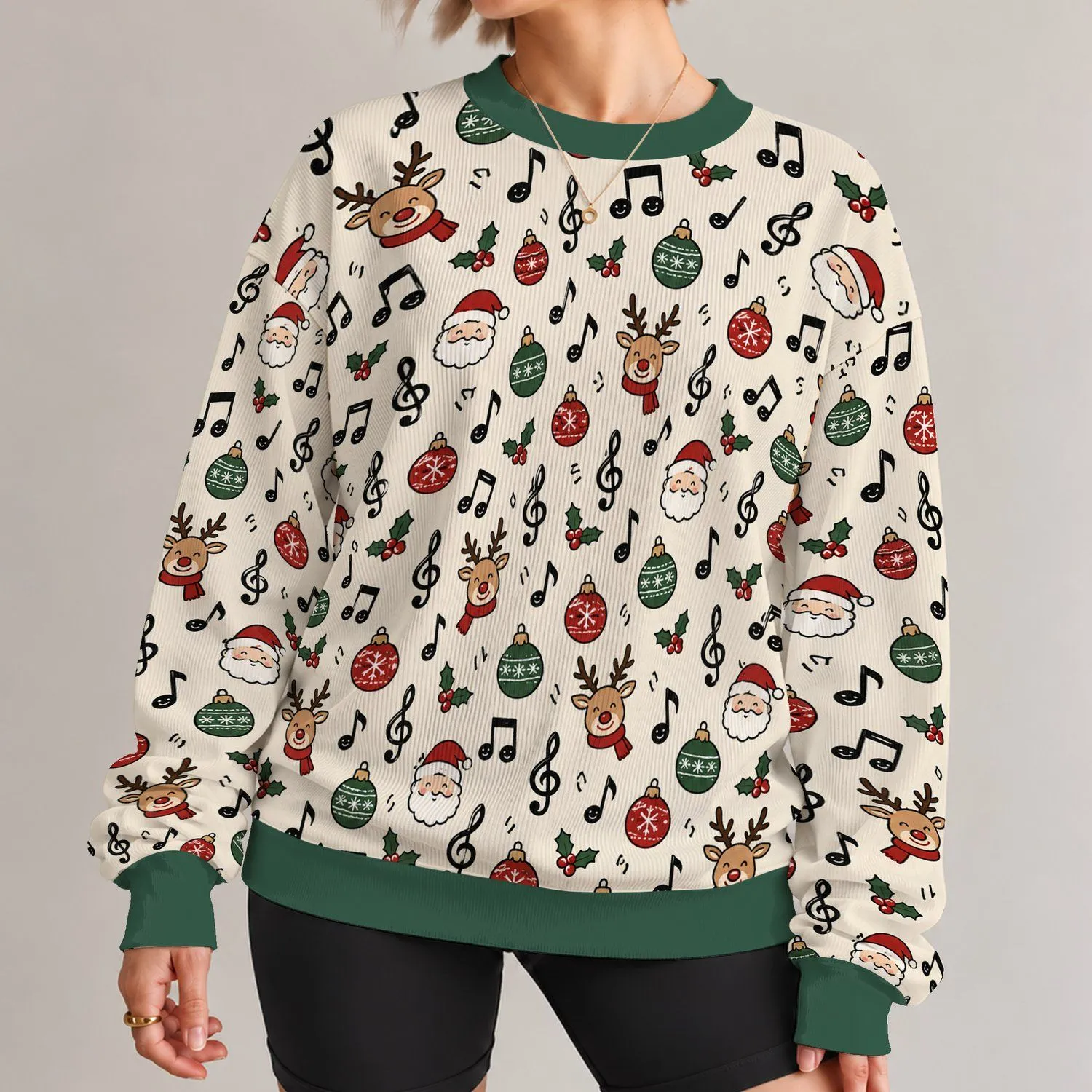 Christmas Music Notes and Cheerful Holiday Faces for Festive Seasonal Celebrations All Season All-over Print Knitted Sweater - 1