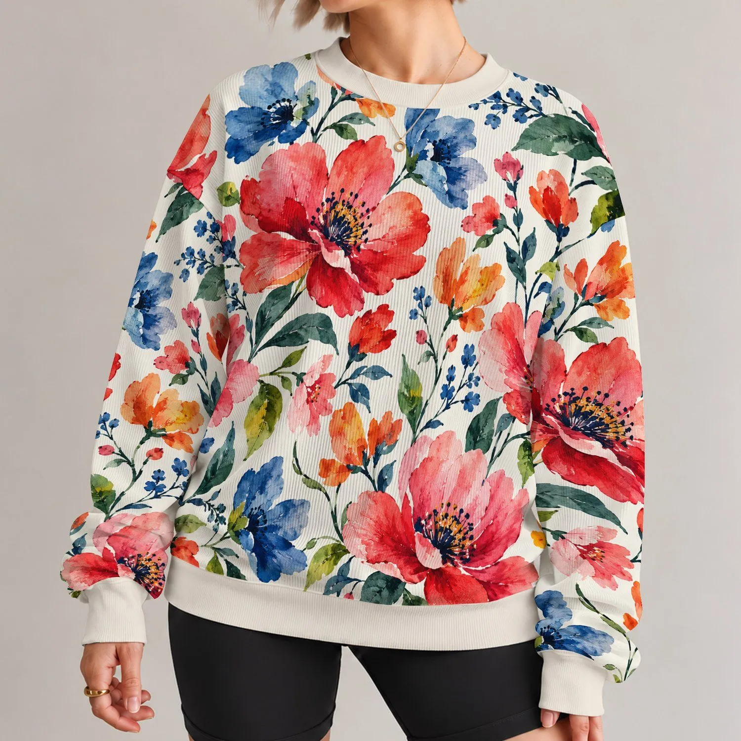 Watercolor Red and Blue Flowers for Everyday Garden Style and Colorful Casual Looks All-over Print Knitted Sweater - 1