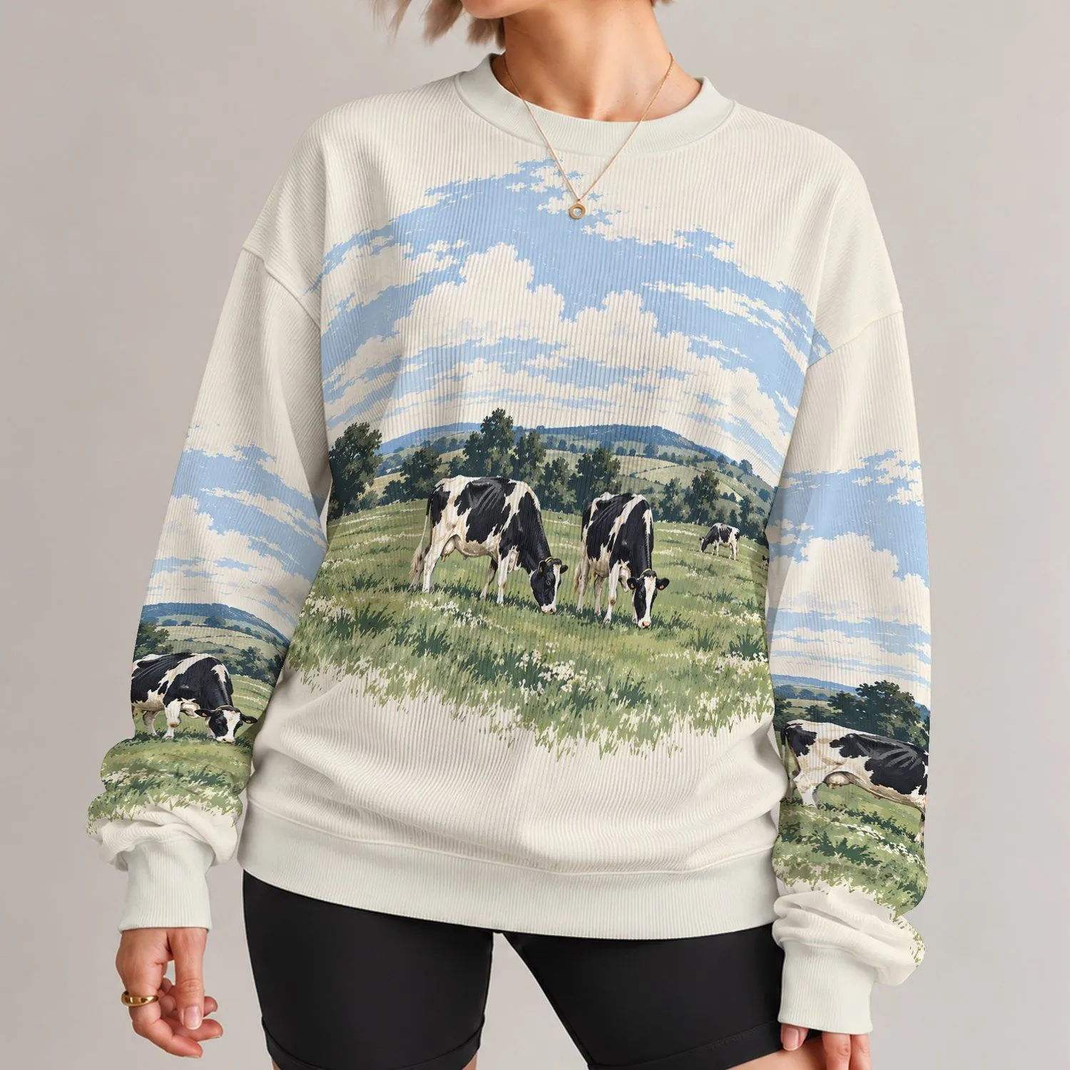 Black And White Cow Pasture Scene For Relaxed Country Weekends And Everyday Rural Style All-over Print Knitted Sweater - 1