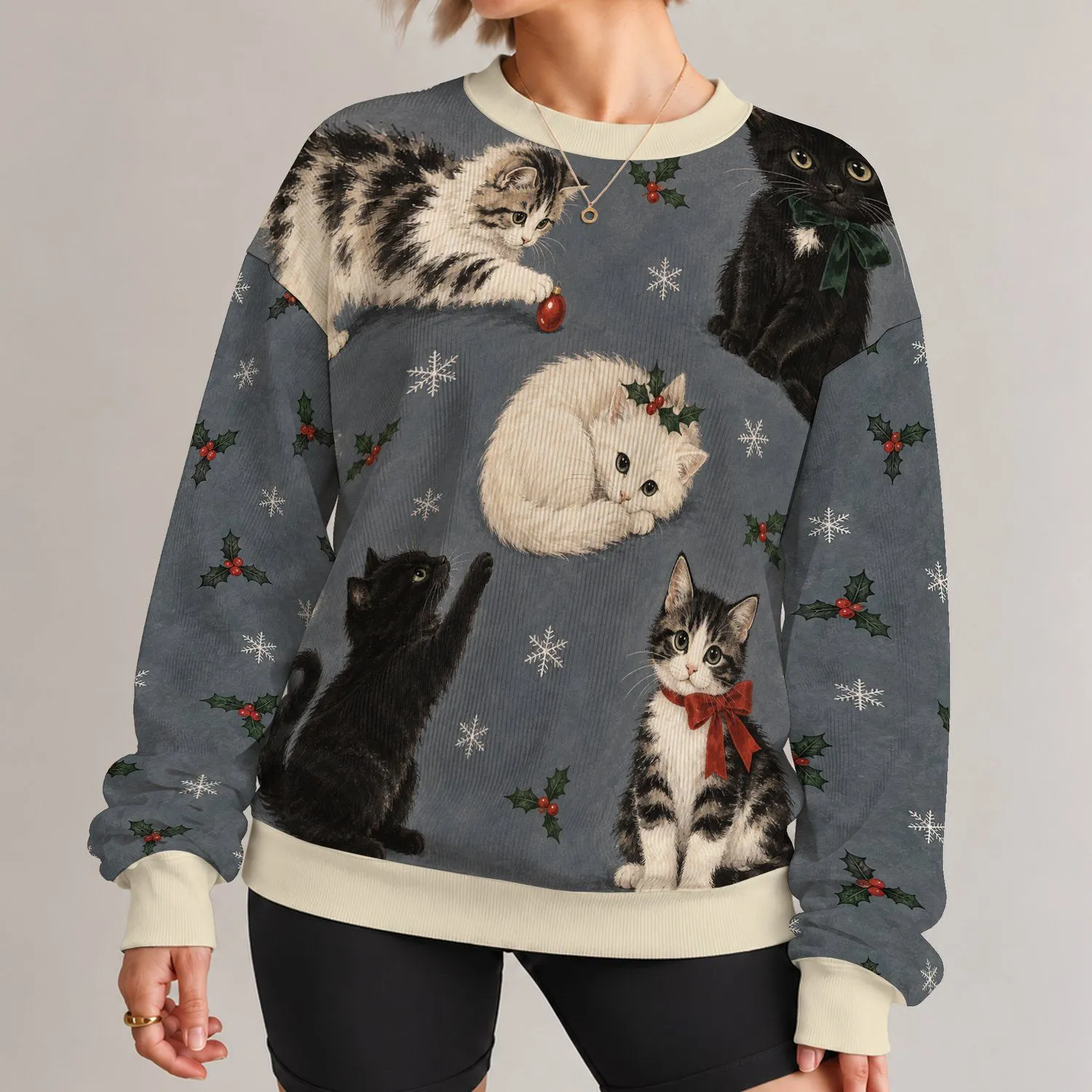 Festive Cat Companions for Cozy Holiday Lounging and Whimsical Winter Days at Home All-over Print Knitted Sweater - 1