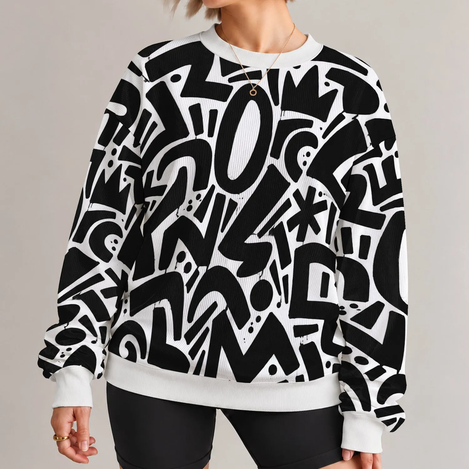 Monochrome Graffiti Letter Collage for Bold Streetwear and Creative Everyday Style All-over Print Knitted Sweater - 1