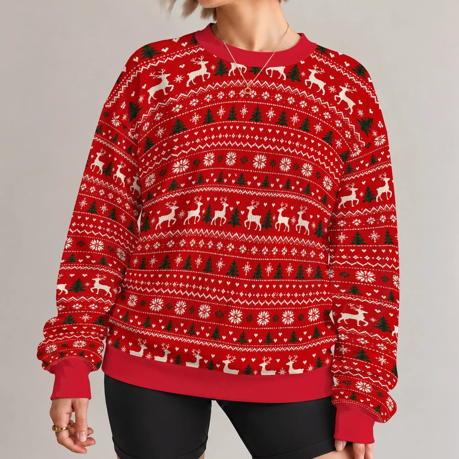 Red Reindeer and Snowflake Holiday Motifs for Festive Winter Celebrations All-over Print Knitted Sweater - 1