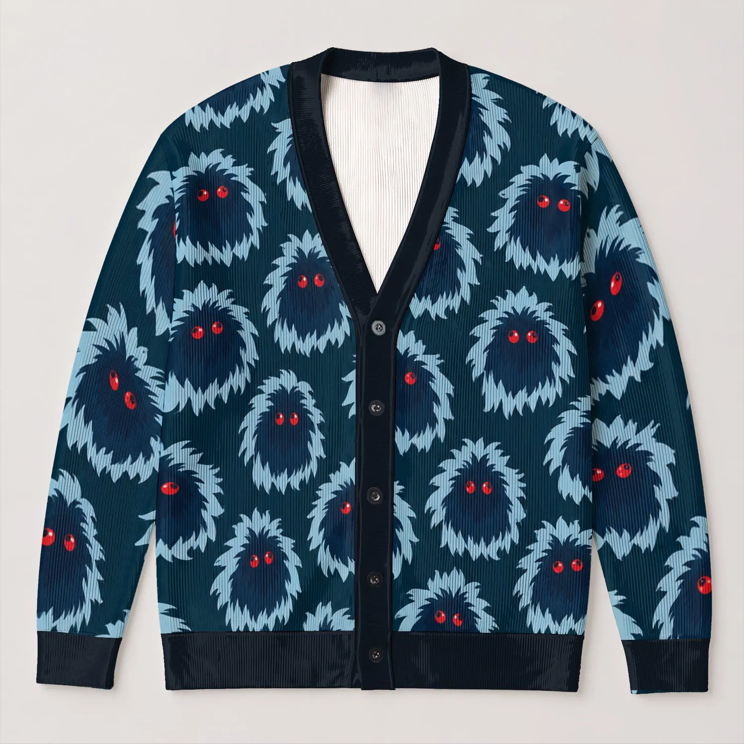 Cute Fluffy Red-Eyed Creatures for Cozy Everyday Layering and Teen Style All-over Print Knitted Cardigan - 1