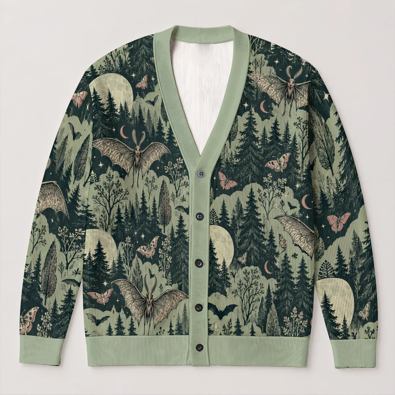 Gothic Forest Bats and Moonlit Trees for Cozy Teen Alternative Nighttime Style All-over Print Knitted Cardigan - 1