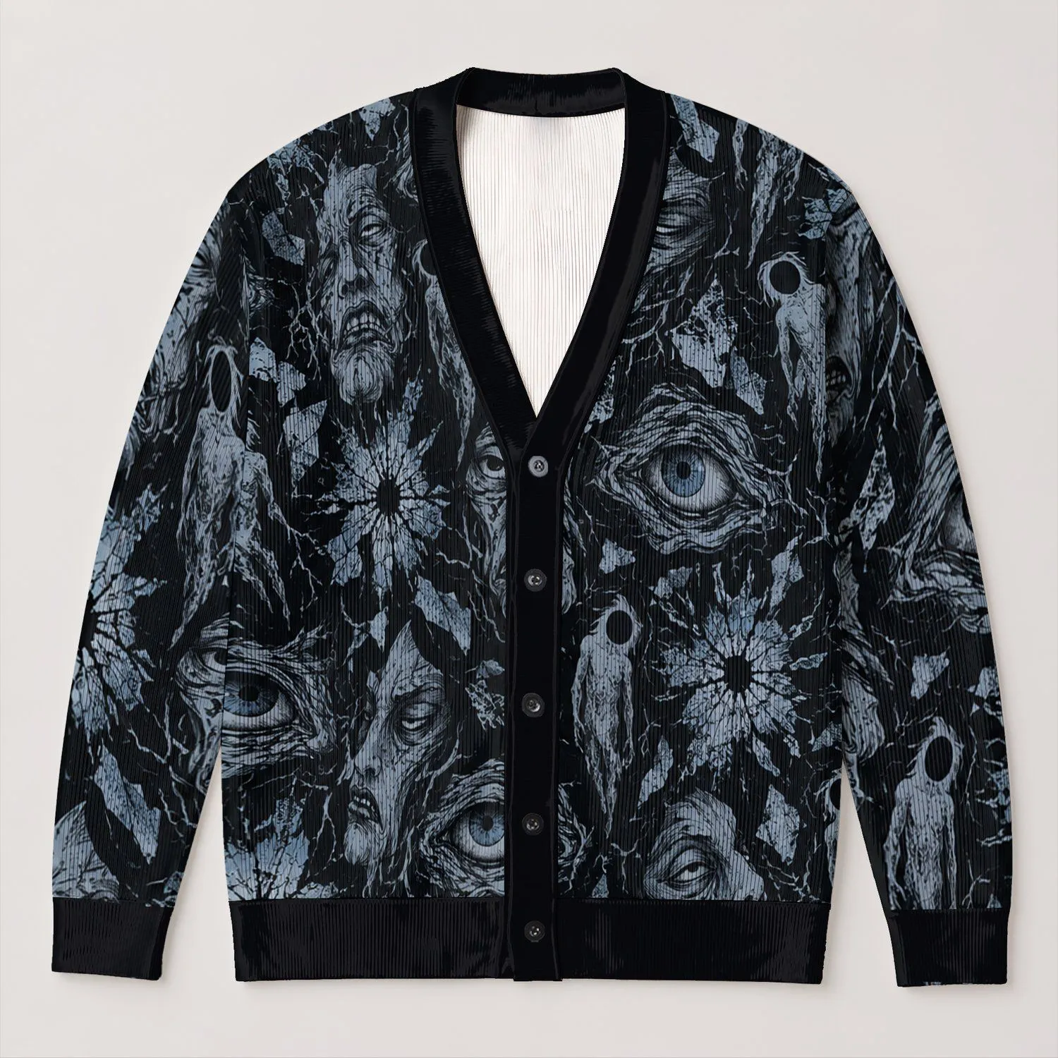 Horror Manga Eyes And Monsters For Spooky Everyday Layering Teen Style All-over Print Knitted Cardigan - 1