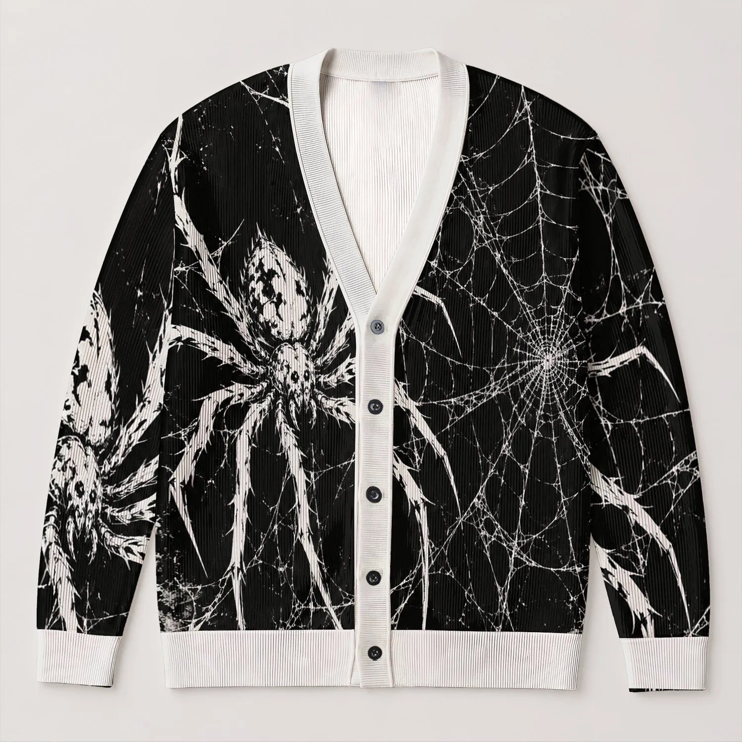 Gothic Spider And Spiderwebs For Halloween Nights And Dark Autumn Everyday Style All-over Print Knitted Cardigan - 1