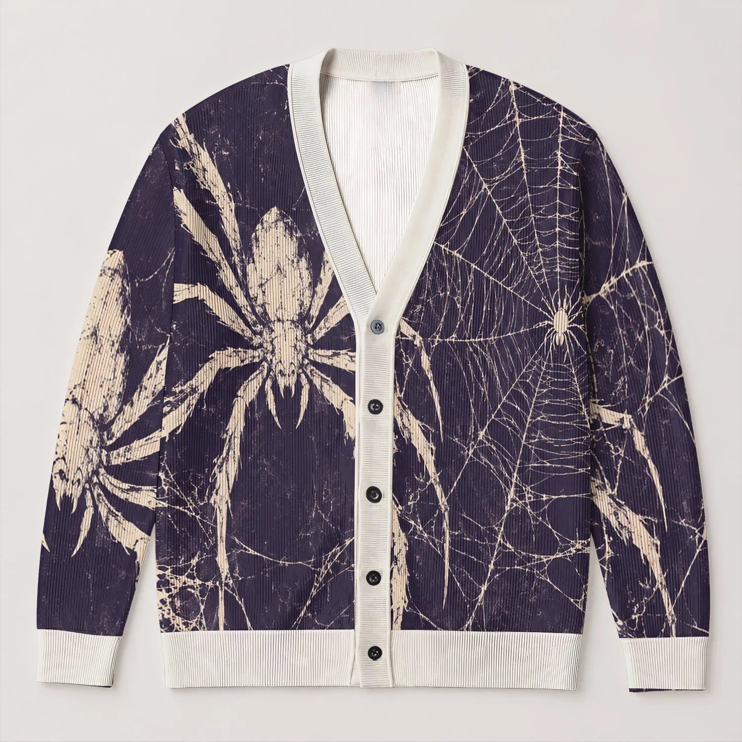Large Spiderweb Halloween Style for Spooky Fall Outings and Teen Everyday Wear All-over Print Knitted Cardigan - 1