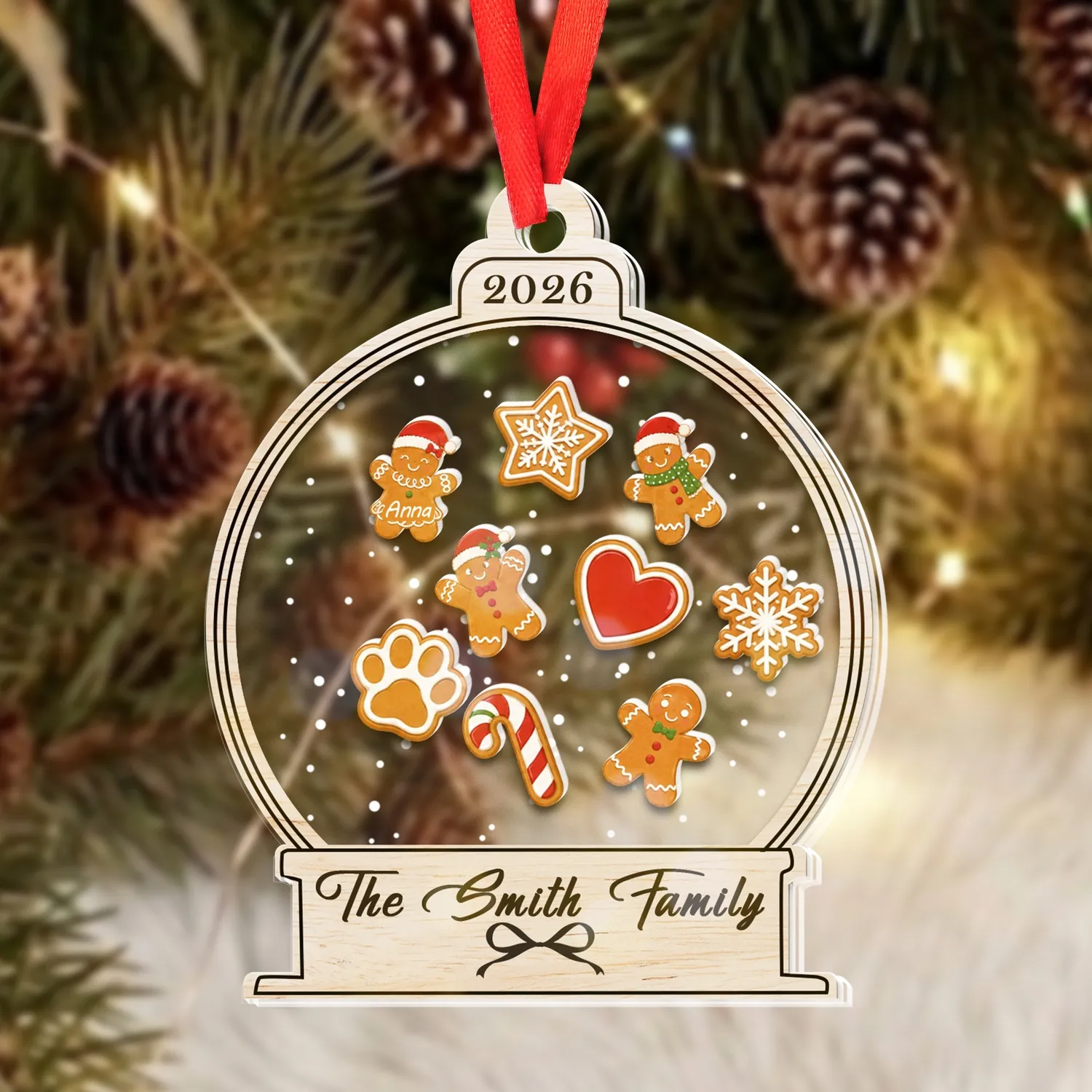 Personalized Family Shaker Ornament – Custom Names & Year Gingerbread Cookie Christmas Keepsake Gift - 1