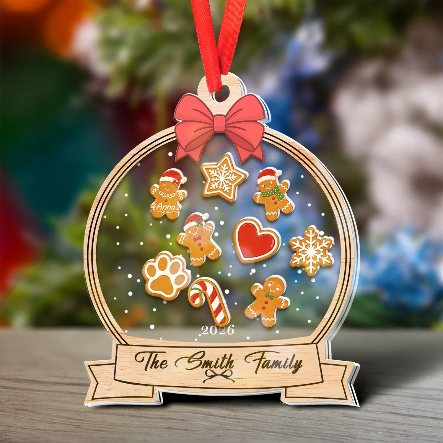 Personalized Family Name Shaker Ornament – Custom Gingerbread Cookies & Year Christmas Keepsake Gift - 1