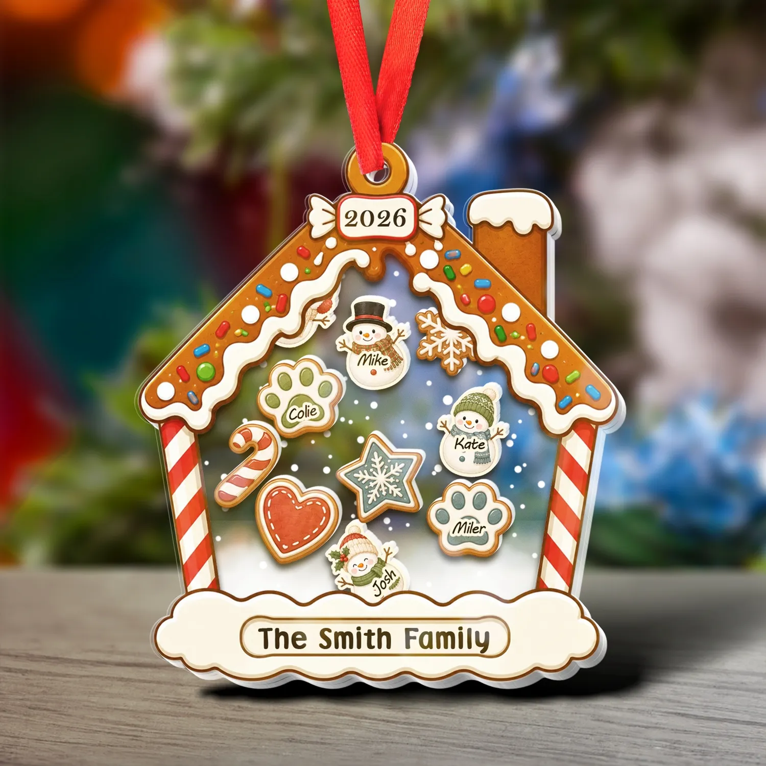 Personalized Gingerbread House Shaker Ornament – Custom Family & Pet Names, Year Christmas Keepsake - 1