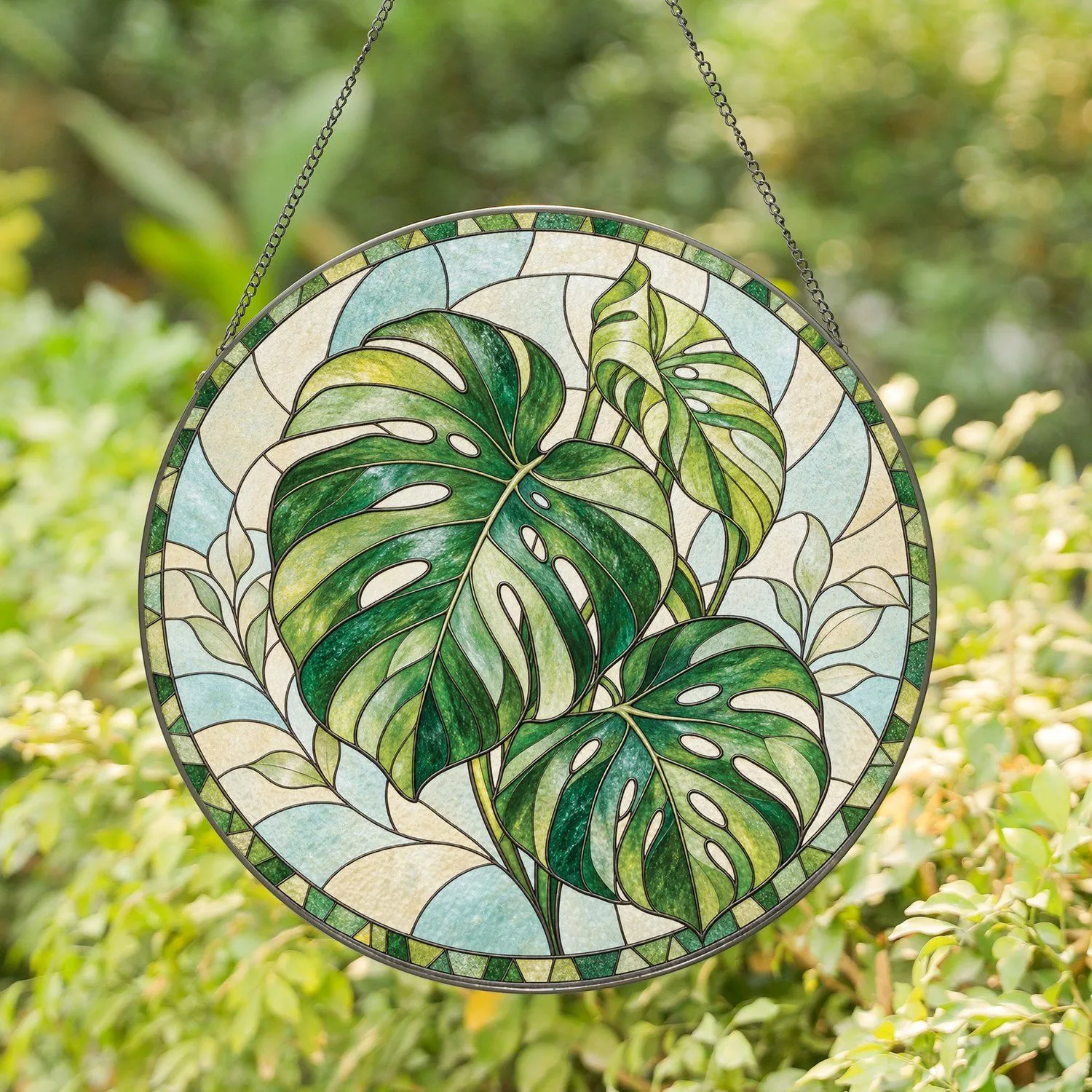Monstera Leaf Garden Accent for Plant Lovers and Botanical Home Decor Stained Glass Suncatcher - 1