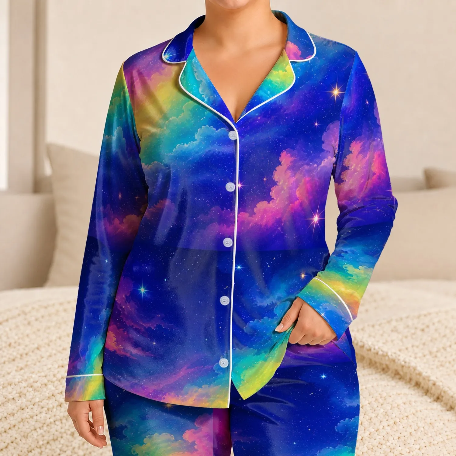 Twilight Rainbow Sky Look For Cozy Evenings At Home And Giftable Nights For Her Style Satin Pajamas Set - 1