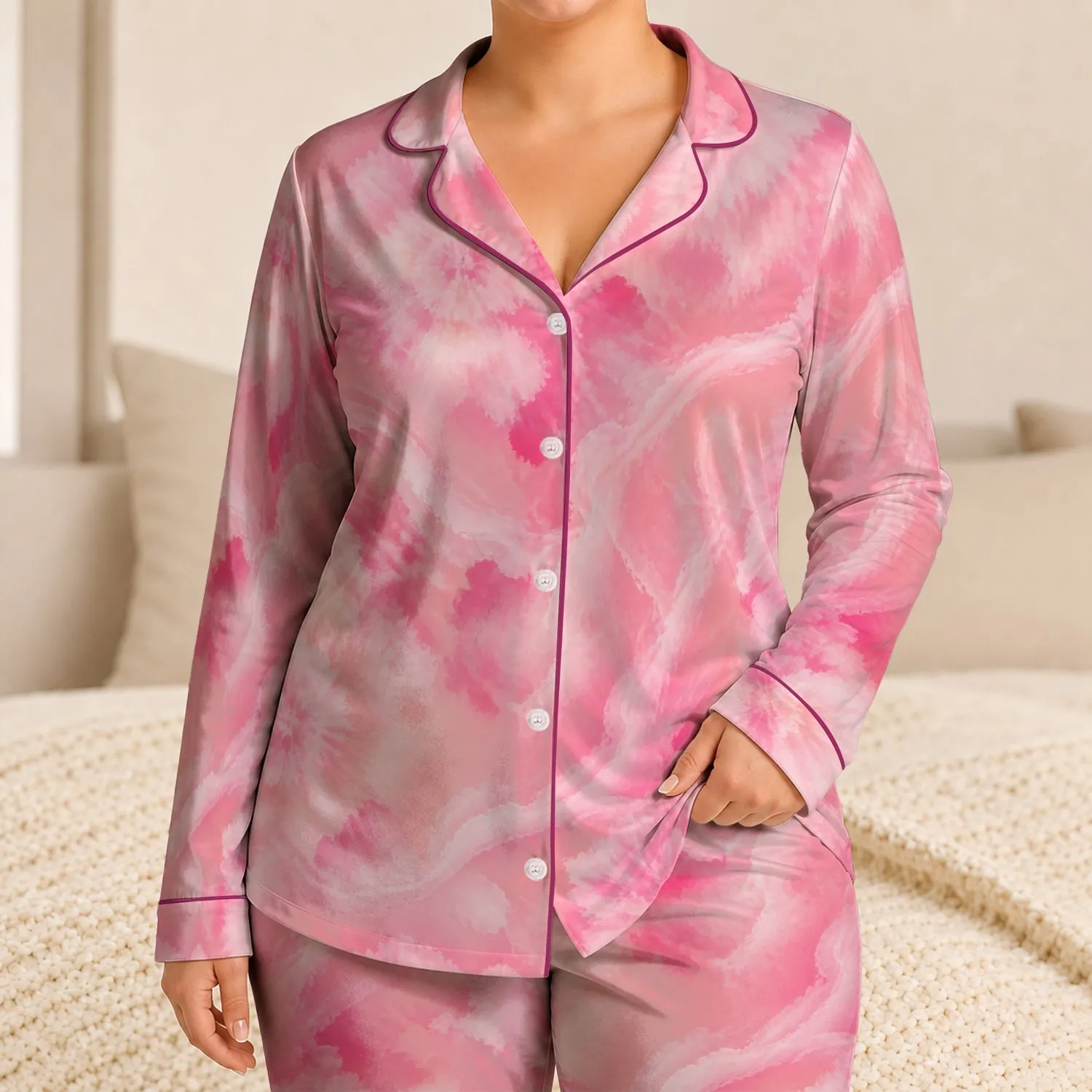 Peach Pink Cloud Dye Resort Lounge Look for Cozy Evenings, Giftable for Women and Teens Satin Pajamas Set - 1