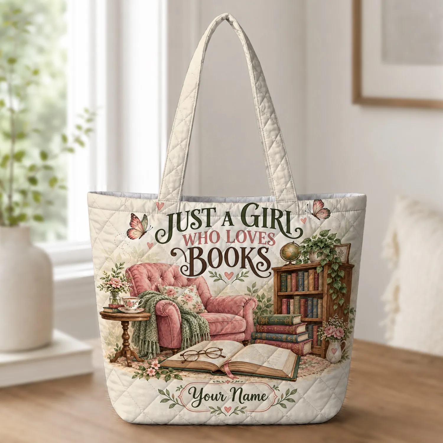 Book Lover Reading Nook for Cozy Library Days and Thoughtful Gifts for Avid Readers Quilted Tote Bag - 1