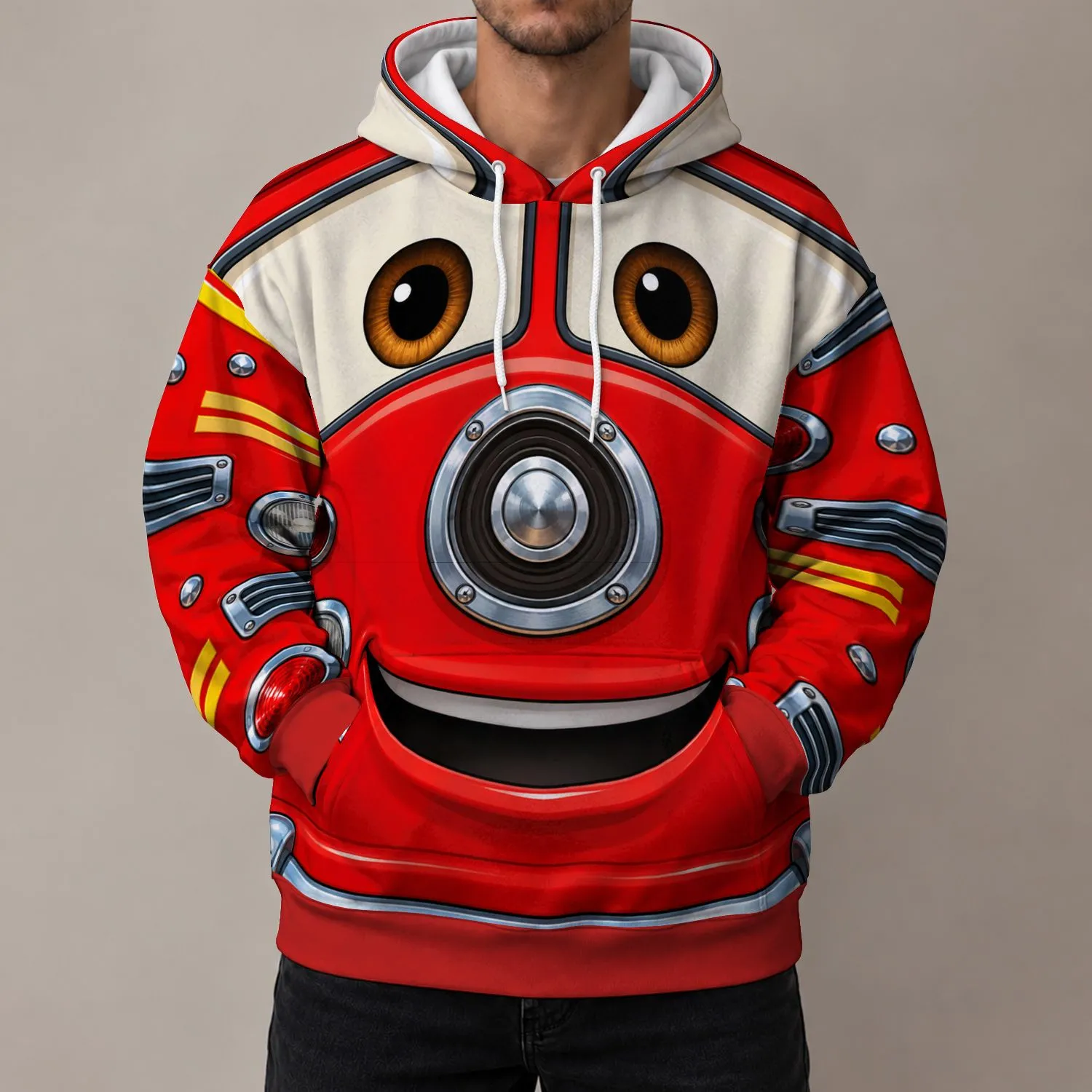 Red Fire Truck Character Front for Halloween Cosplay and Family Costume Events All-over Print Hoodie (Lightweight) - 1