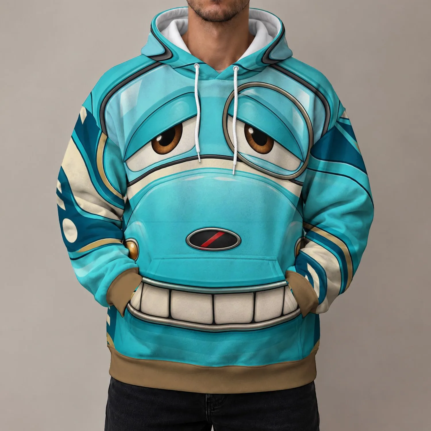 Teal Cartoon Race Car Costume Style for Halloween Parties and Racing Fan Gifts All-over Print Hoodie (Lightweight) - 1