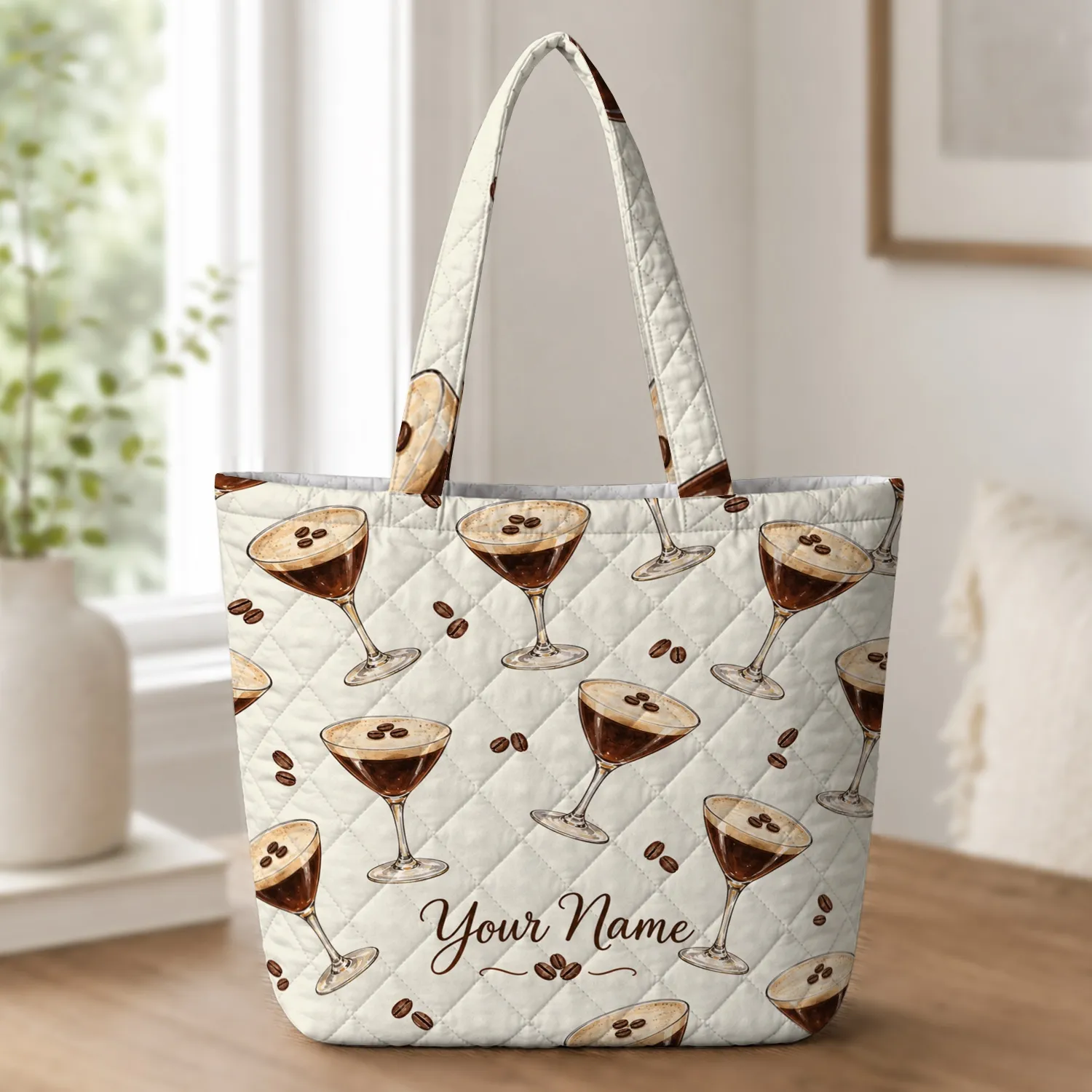 Espresso Martini Glasses for Coffee Lovers’ Cocktail Nights and Brunch Gifts for Her Quilted Tote Bag - 1