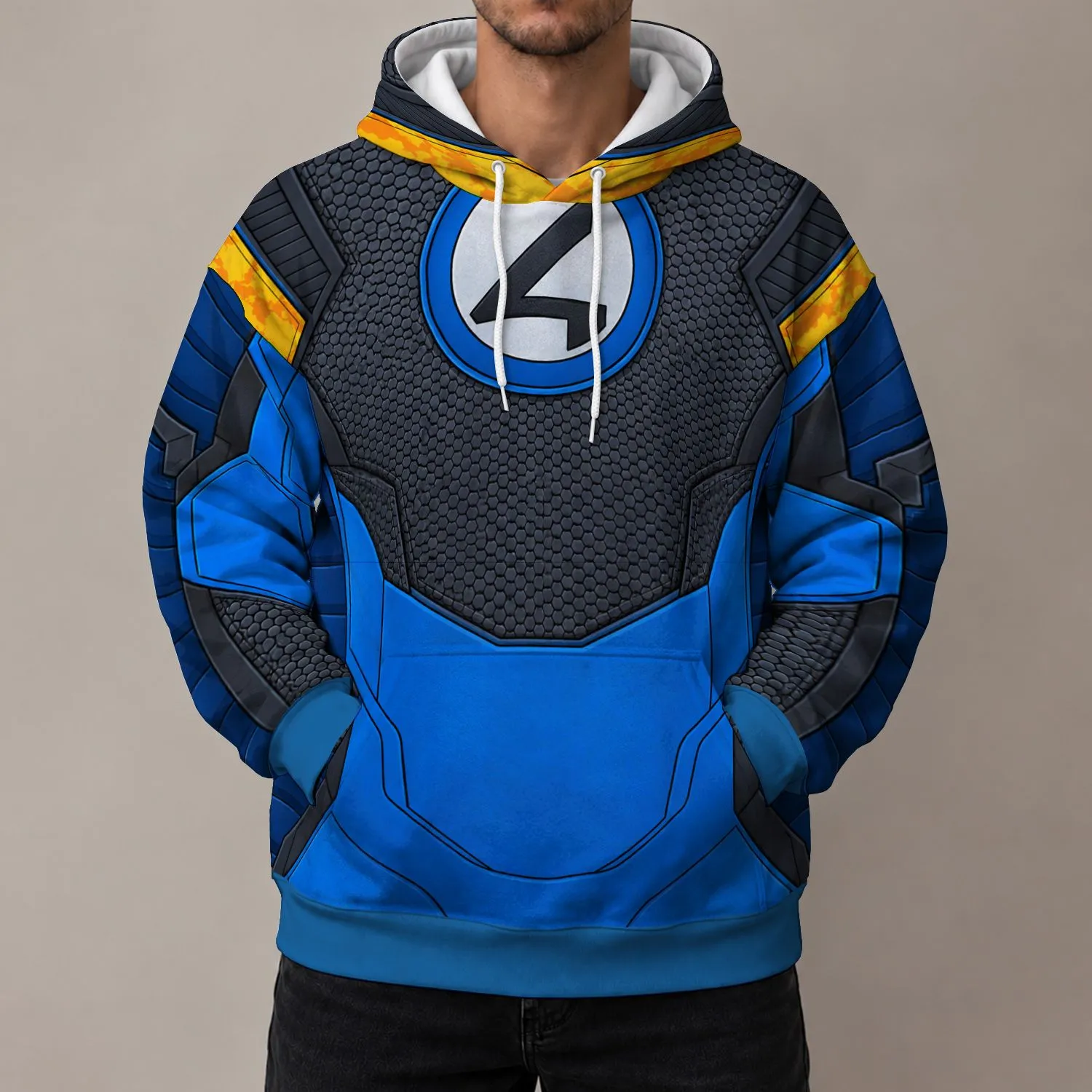Blue And Charcoal Superhero Uniform For Comic Con Cosplay Fans All-over Print Hoodie (Lightweight) - 1