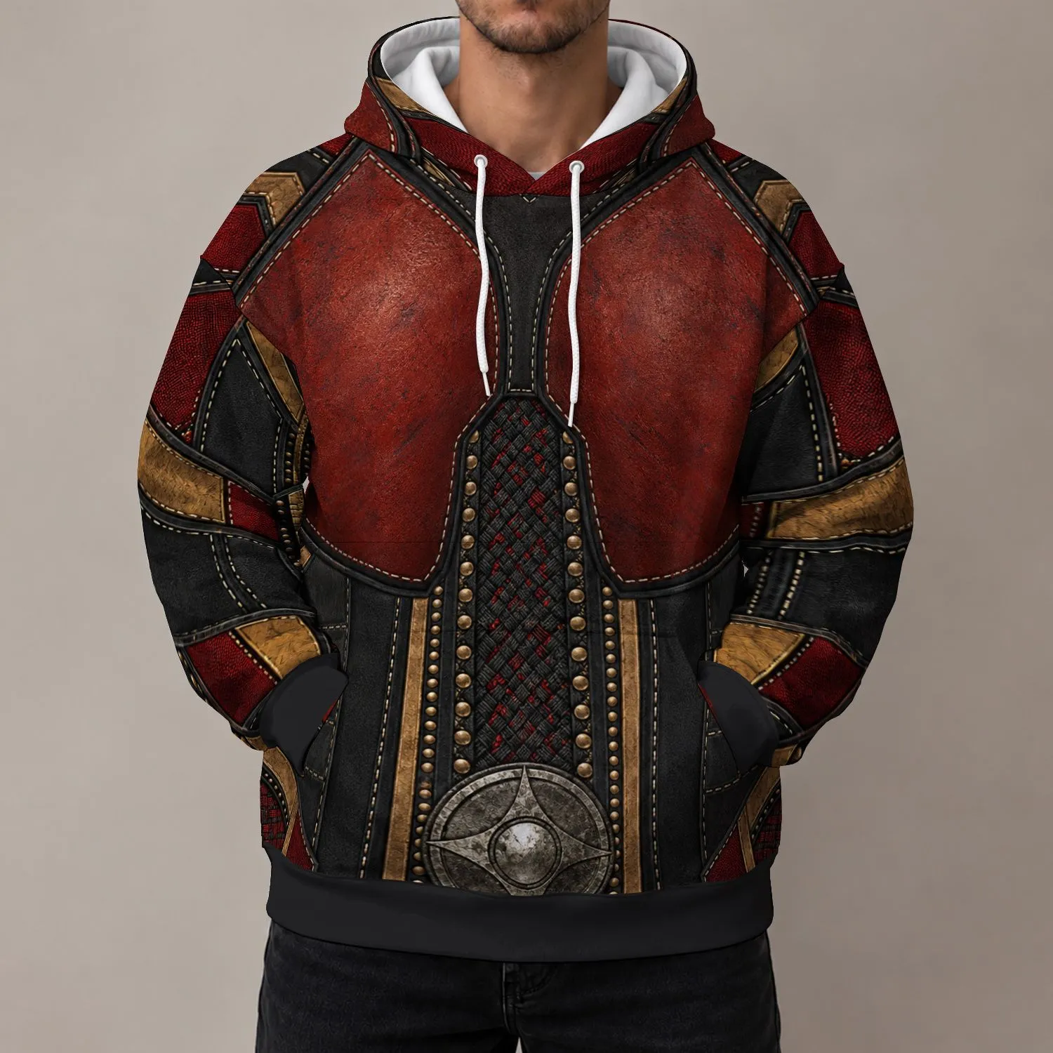 Warrior Armor and Beaded Medallion for Cosplay Events, Conventions and Fantasy Fandom All-over Print Hoodie (Lightweight) - 1