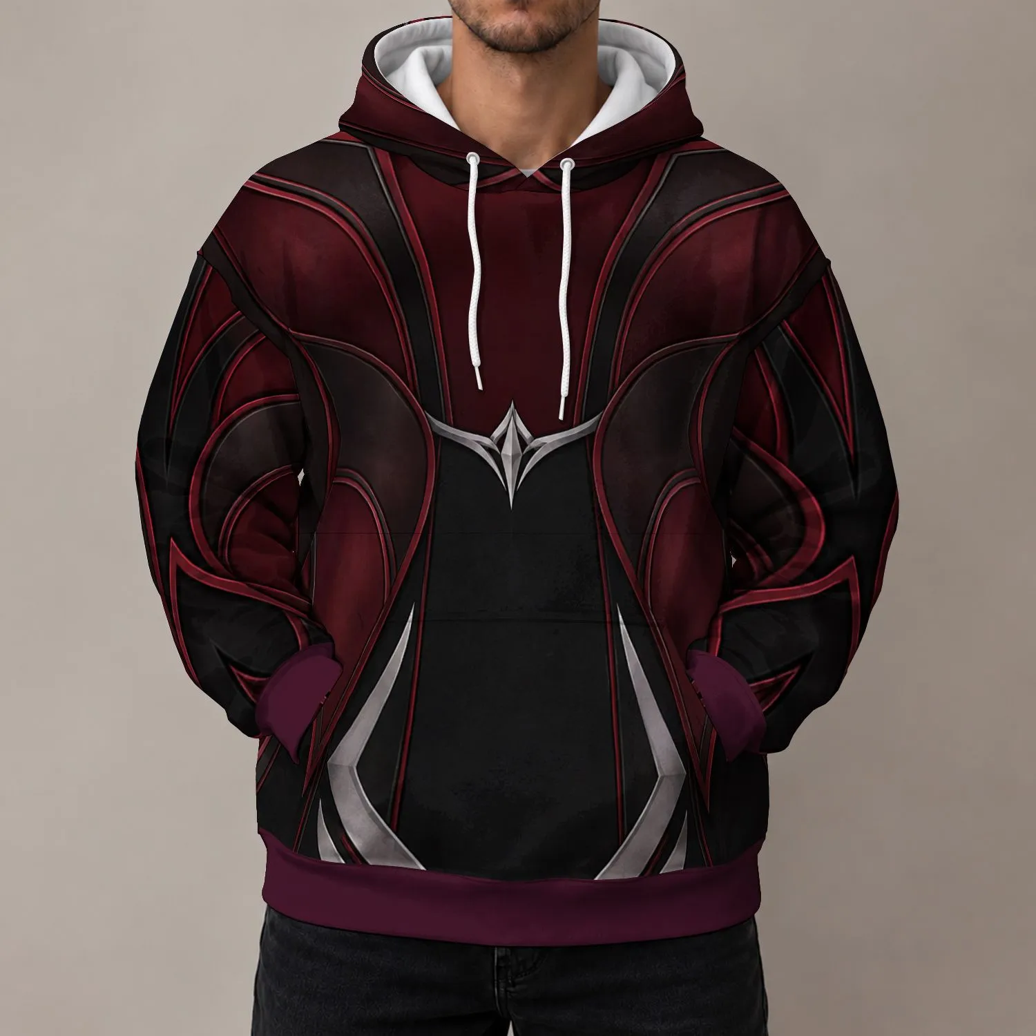 Burgundy Sorceress Costume Details For Cosplay Events And Fantasy Fan Gatherings All-over Print Hoodie (Lightweight) - 1