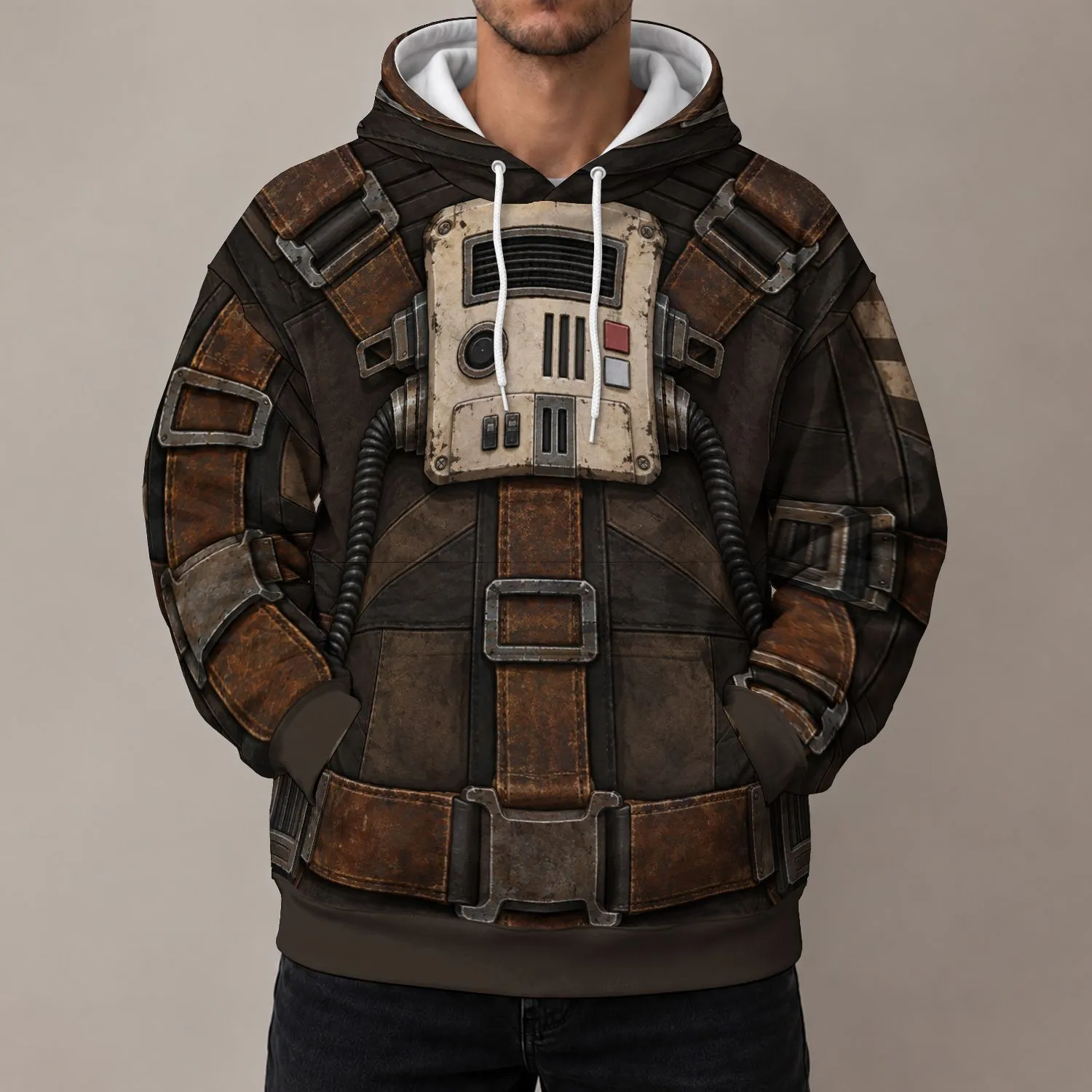 Brown Sci-Fi Utility Armor Costume Look for Halloween Cosplay and Fan Events All-over Print Hoodie (Lightweight) - 1