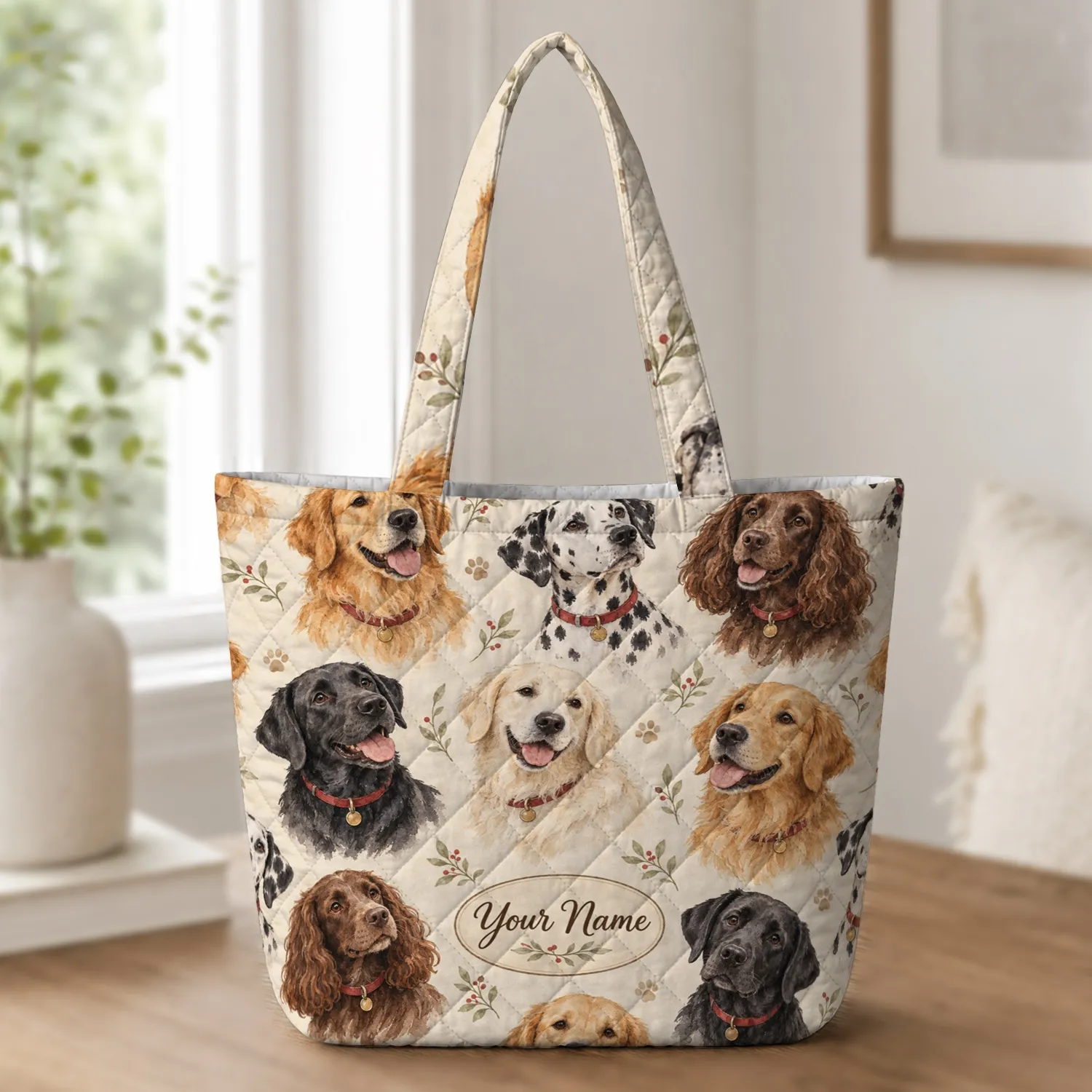 Watercolor Dog Portraits for Laundry Day and Cozy Pet Lover Home Gifts for Dog Moms Quilted Tote Bag - 1