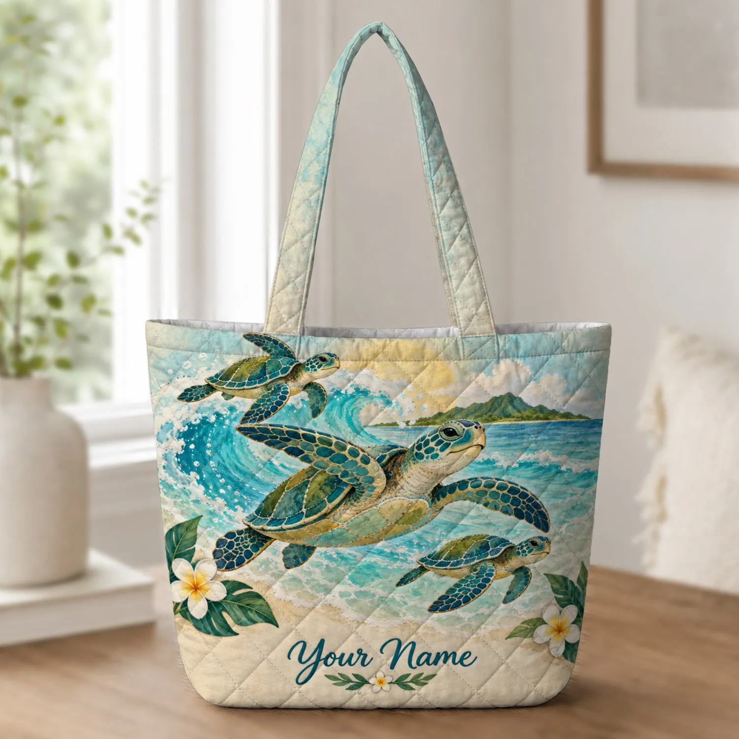 Sea Turtle Tropical Ocean Scene for Coastal Beach Lovers and Summer Escapes Quilted Tote Bag - 1