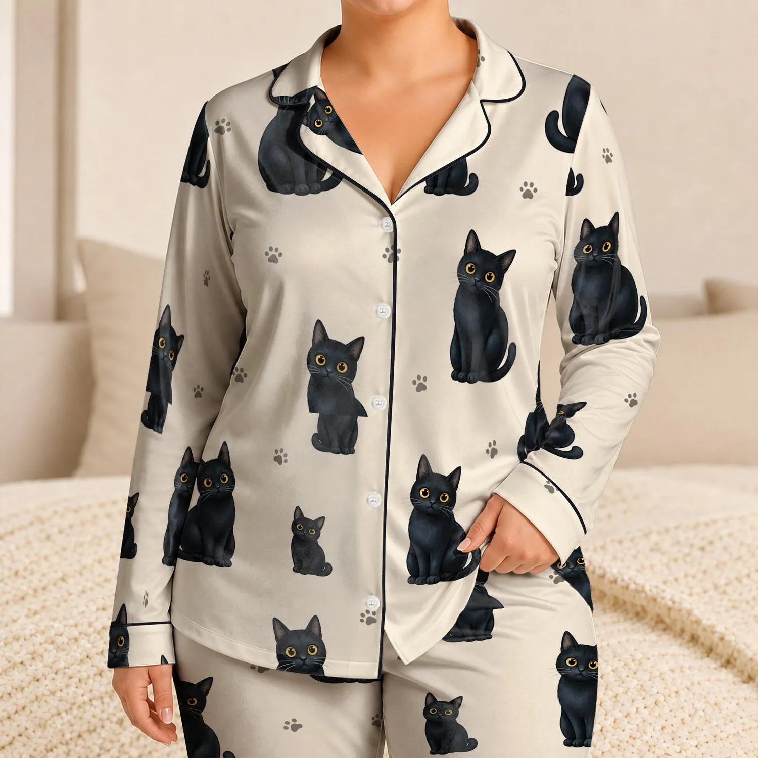 Cute Black Cats For Cozy Nights, Relaxed Lounging And Thoughtful Cat Lover Gifts Satin Pajamas Set - 1
