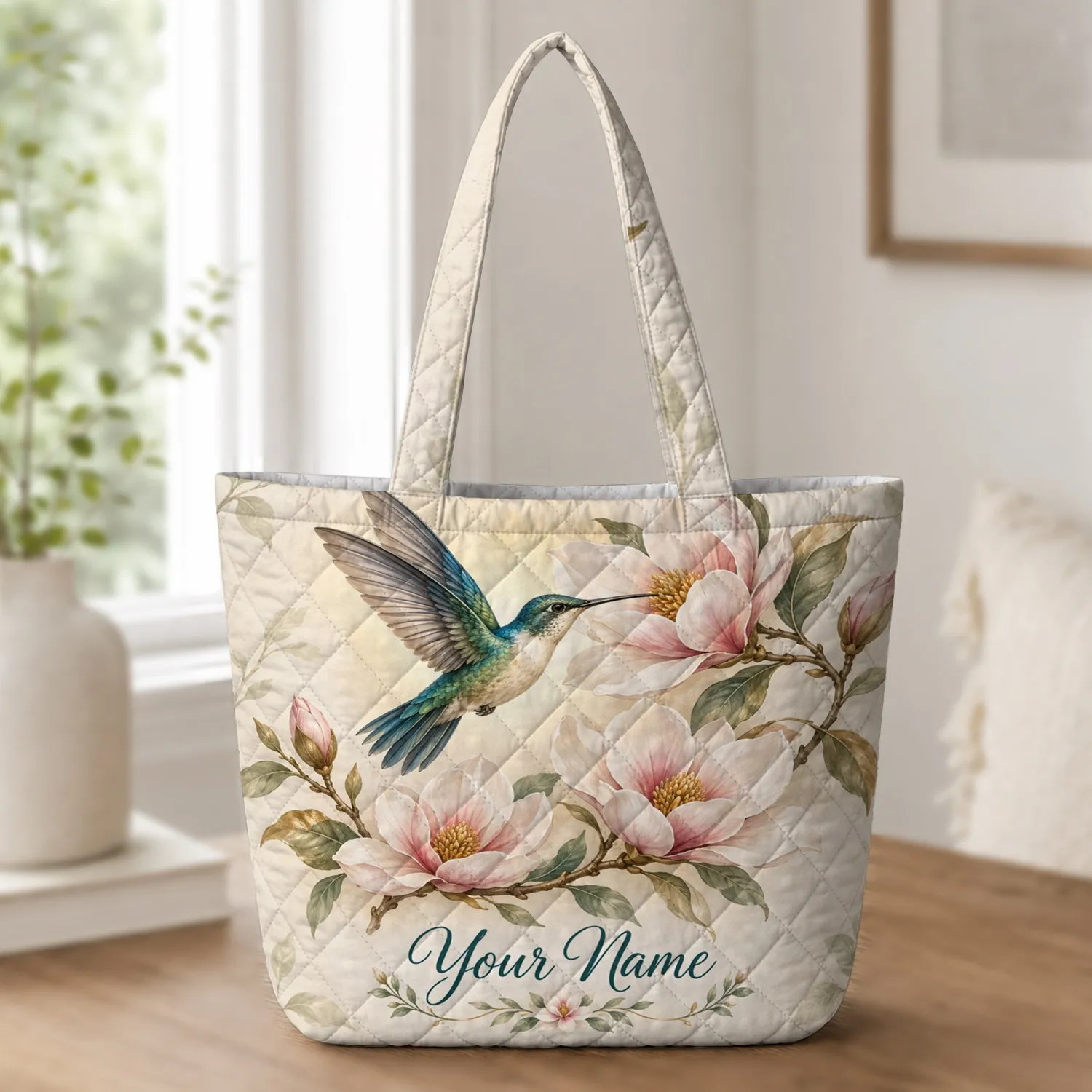 Hummingbird And Magnolia Blossoms For Spring Garden Days And Thoughtful Nature Gifts Quilted Tote Bag - 1