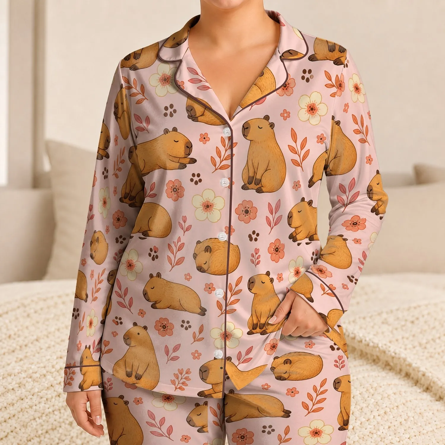 Capybara Floral Cozy Home Lounge Set for Children, Toddler Birthday and Holiday Gift Satin Pajamas Set - 1