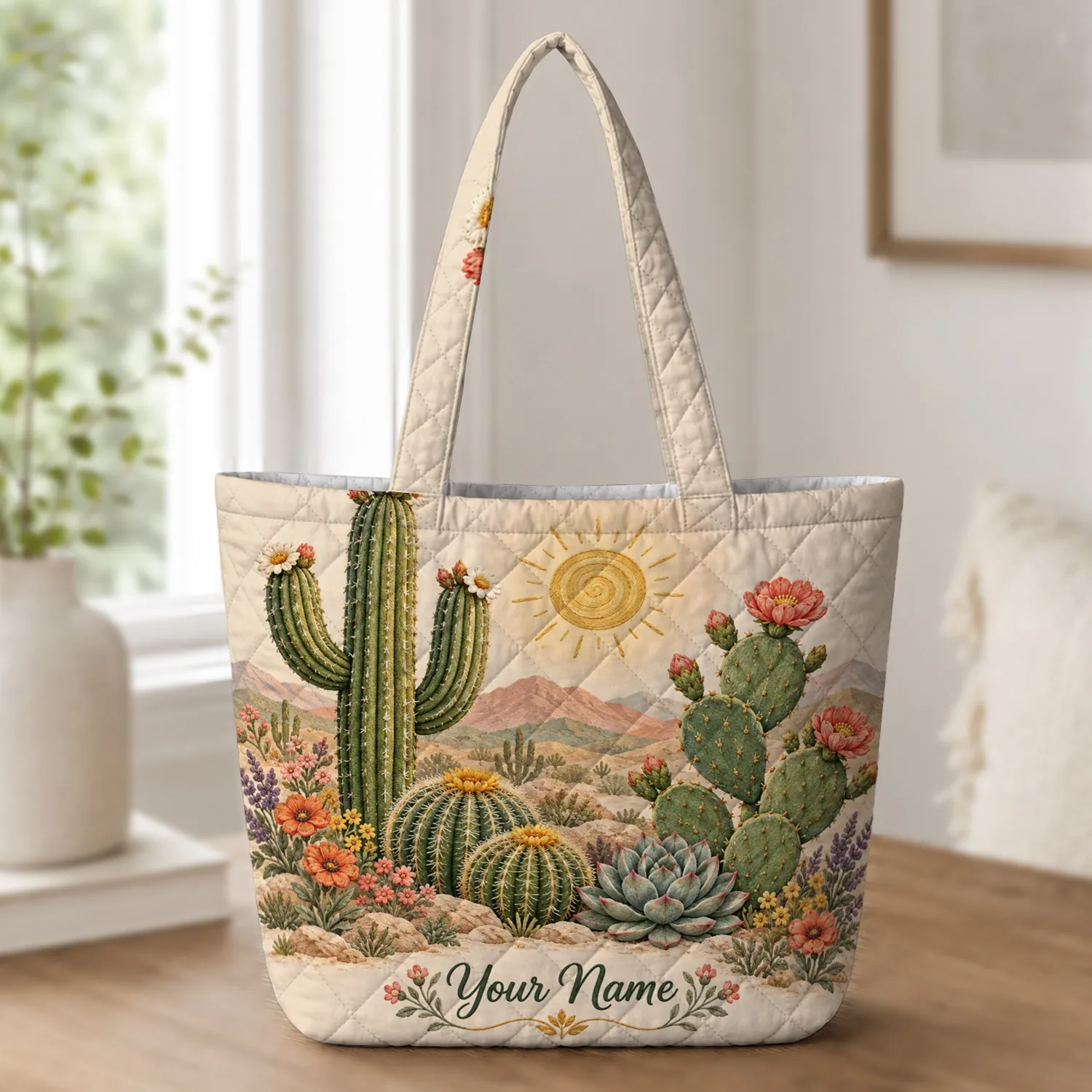 Desert Cactus and Succulent Garden for Sunny Days and Nature-Loving Women Quilted Tote Bag - 1