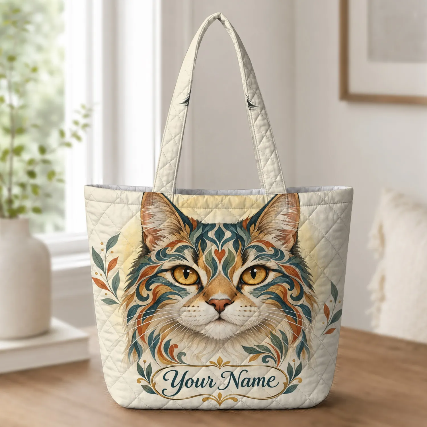 Vibrant Ornate Cat Face Gift Idea For Cat Lovers And Artistic Everyday Style Quilted Tote Bag - 1