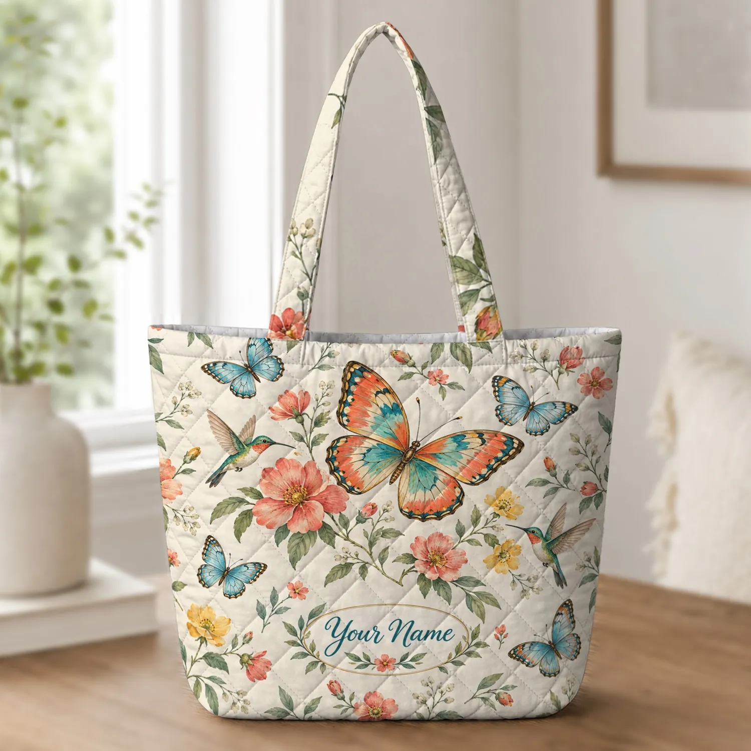 Pastel Butterfly and Wildflower Garden for Spring Birthday Gifts for Nature Loving Moms Quilted Tote Bag - 1