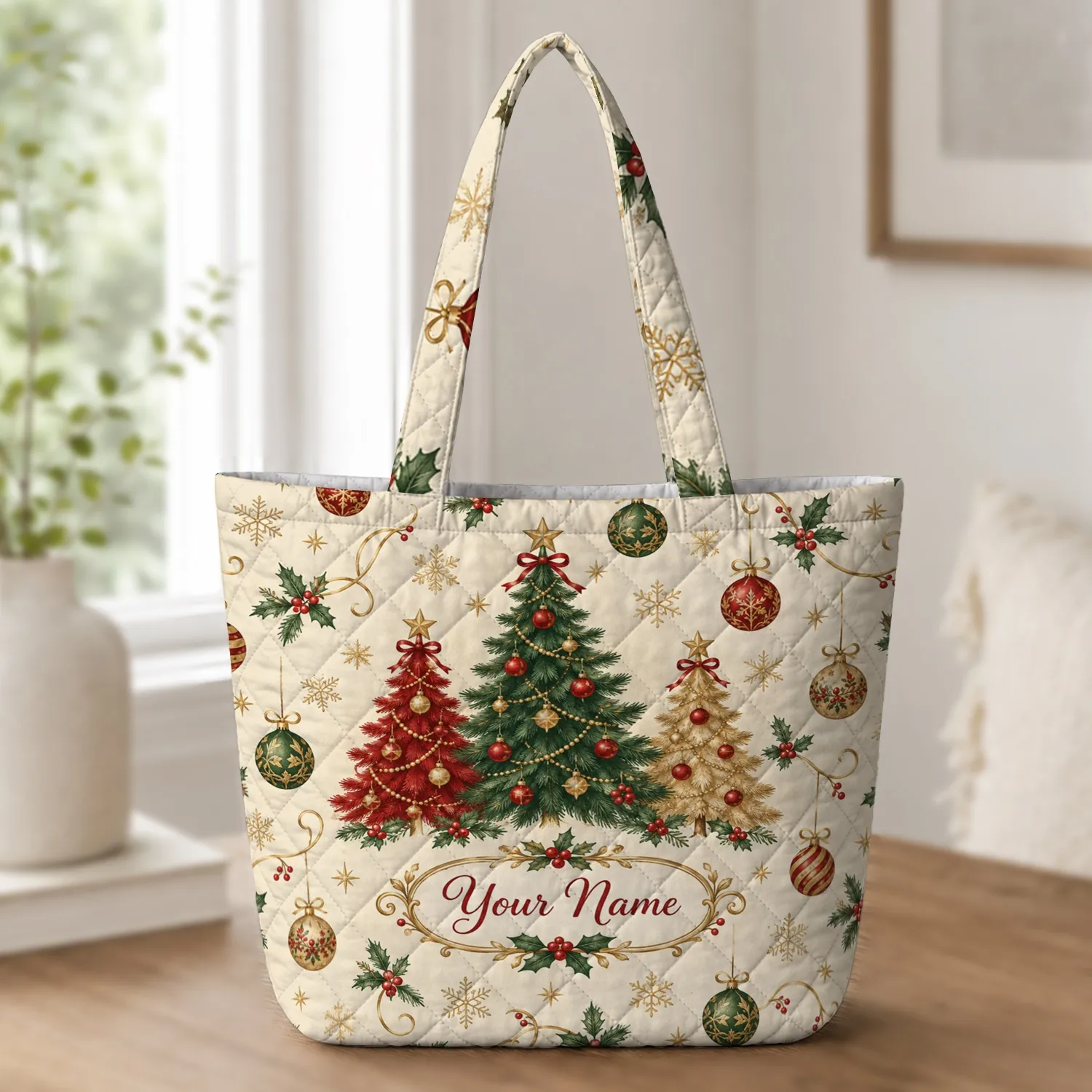 Christmas Trees and Ornaments for Cozy Holiday Gatherings and Seasonal Gifting Quilted Tote Bag - 1