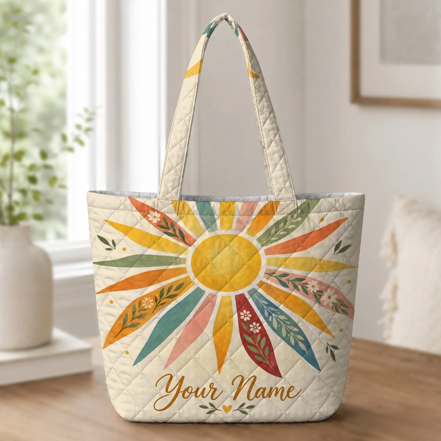 Colorful Sunburst Rays for Summer Outings and Cheerful Birthday Gifts for Women Quilted Tote Bag - 1