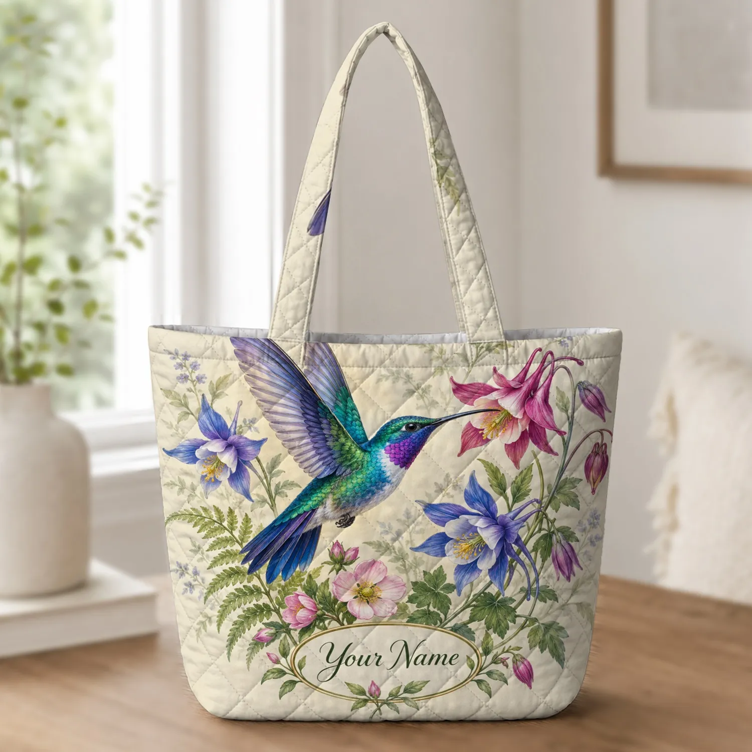 Hummingbird Among Wildflowers for Spring Garden Lovers and Nature-Inspired Gifting Quilted Tote Bag - 1