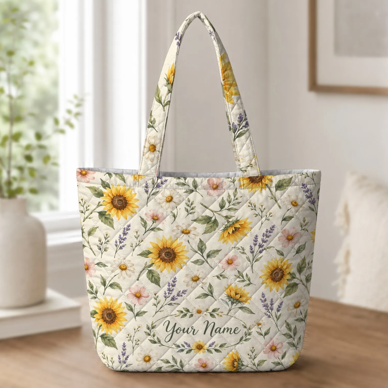 Sunflower And Wildflower Blooms For Garden Days And Summer Birthdays For Her Quilted Tote Bag - 1