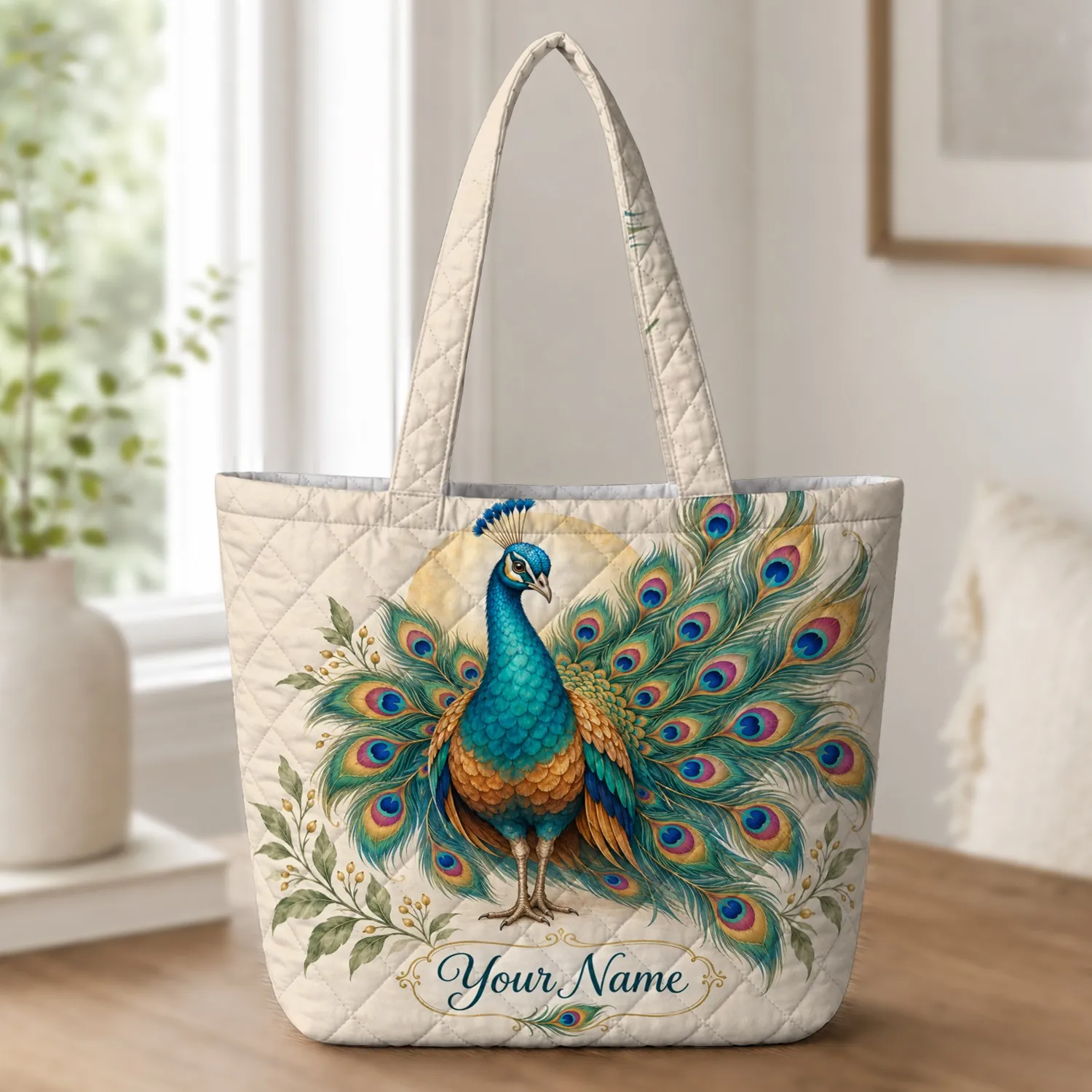 Colorful Peacock Feathers for Nature Lovers and Thoughtful Birthday Gifts Quilted Tote Bag - 1