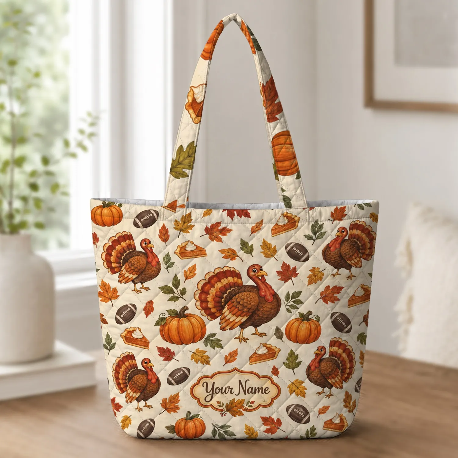 Thanksgiving Turkey and Harvest Icons for Autumn Gatherings and Seasonal Gifting Quilted Tote Bag - 1