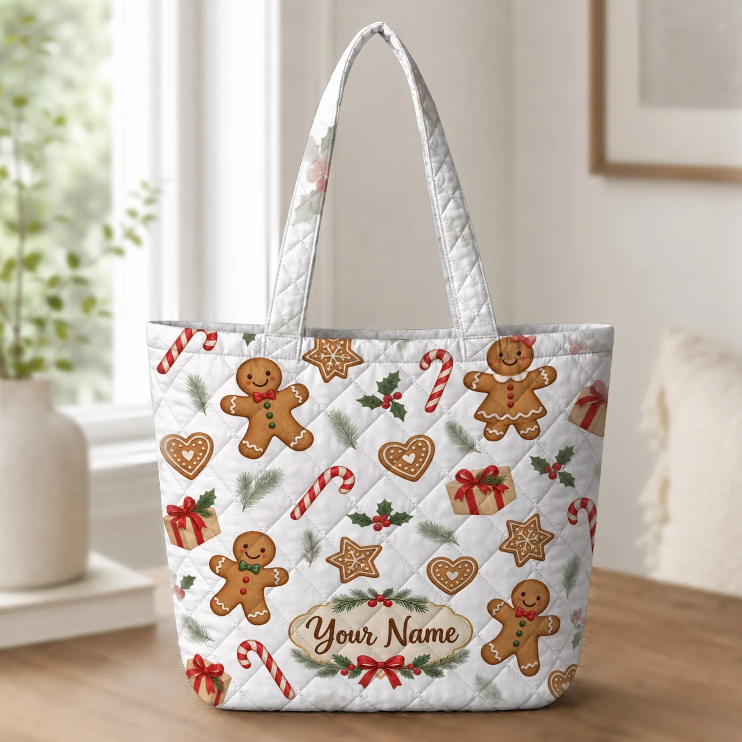 Gingerbread Christmas Cookies And Candy Canes For Festive Holiday Celebrations And Gifting Quilted Tote Bag - 1