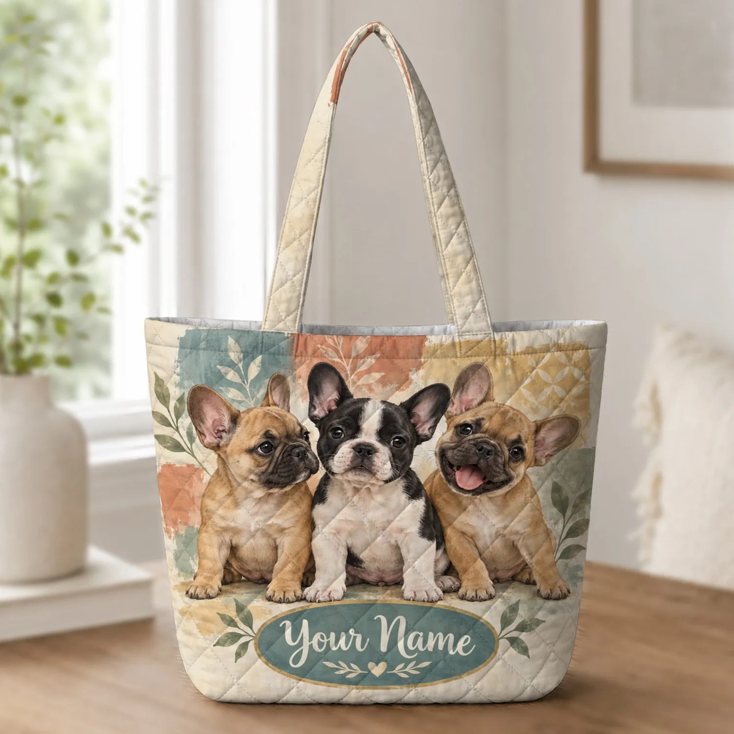 French Bulldog Trio for Everyday Errands and Thoughtful Dog Lover Gifts for Women Quilted Tote Bag - 1