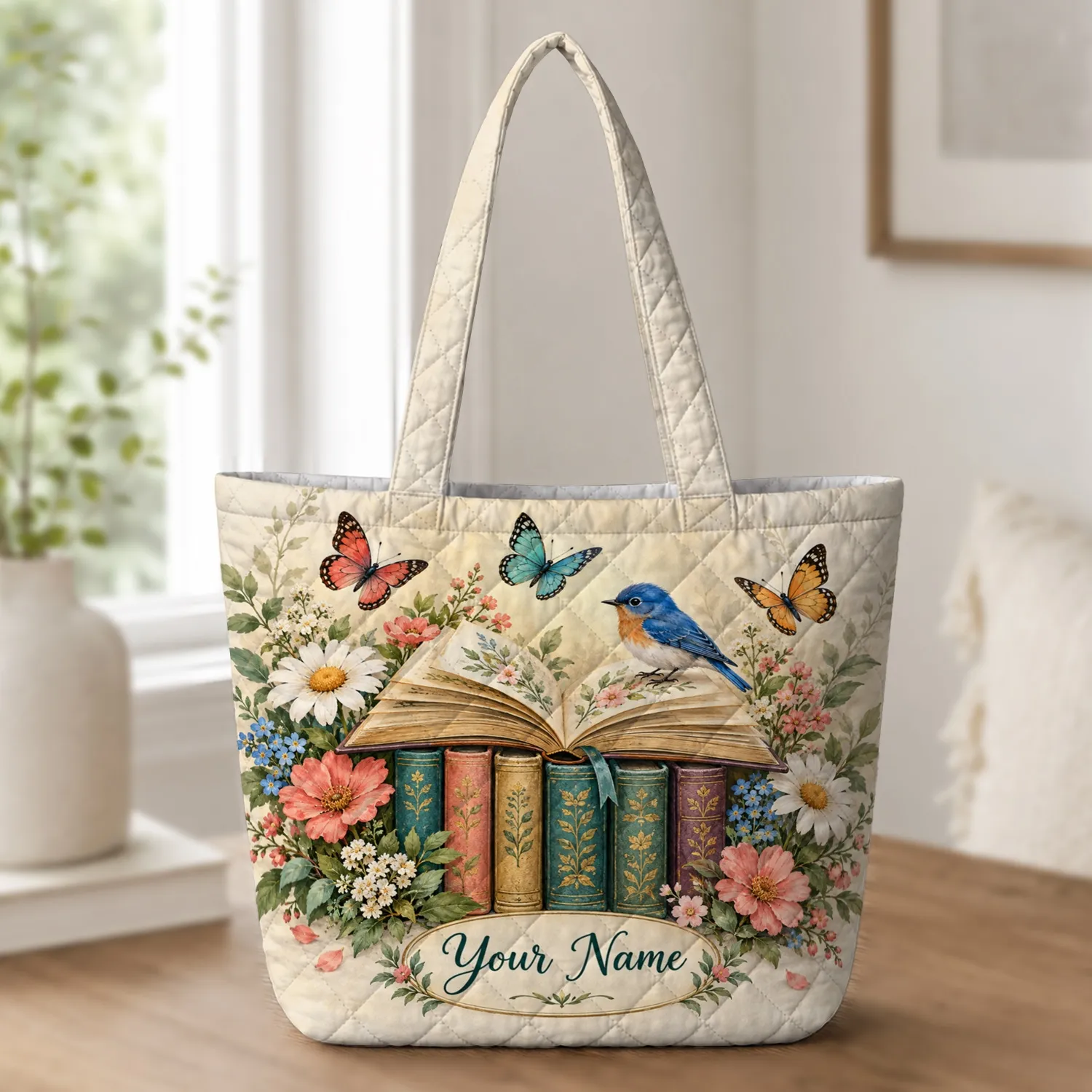 Open Book, Wildflowers And Butterflies For Readers, Garden Lovers And Book Lovers Quilted Tote Bag - 1
