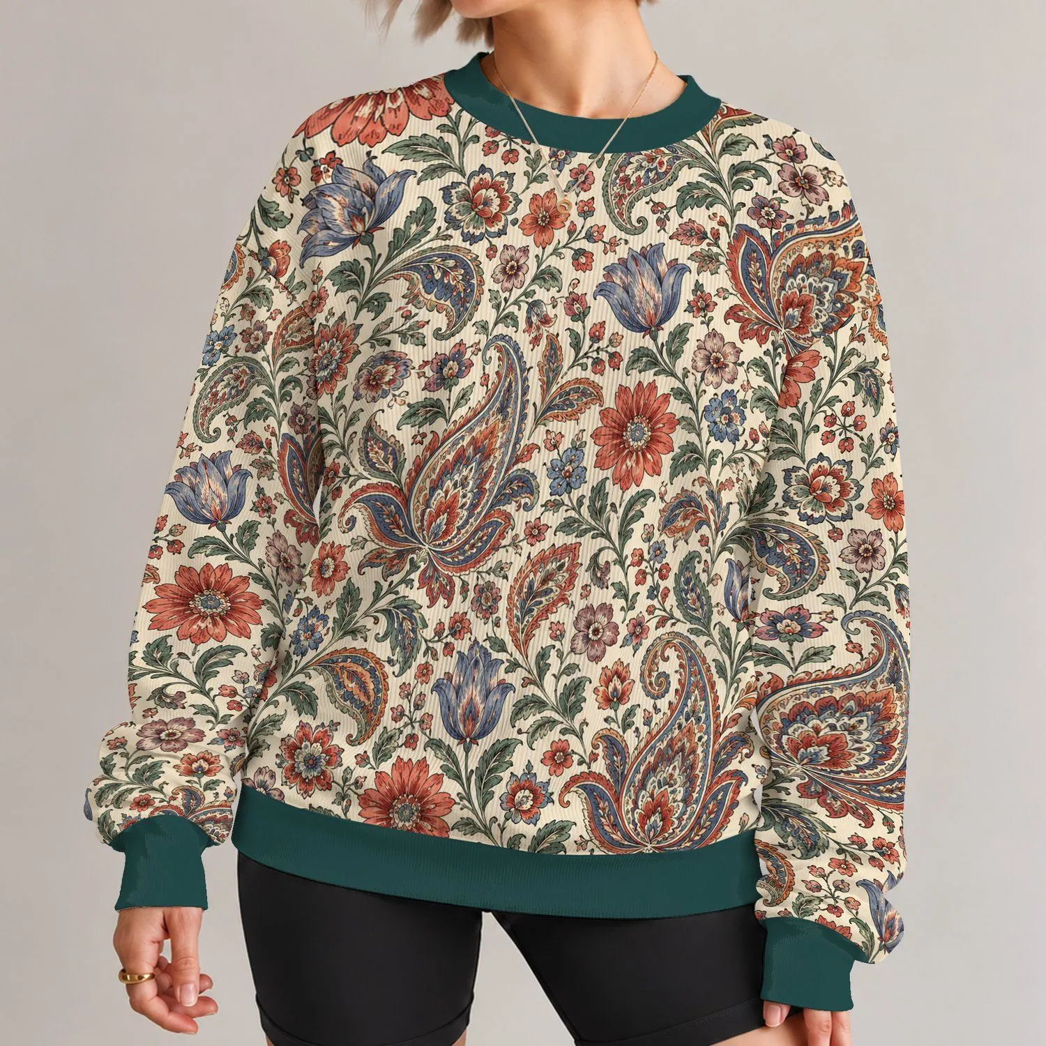 Vintage Paisley Florals for Bohemian Everyday Style and Weekend Outings All-over Print Knitted Sweater - 1