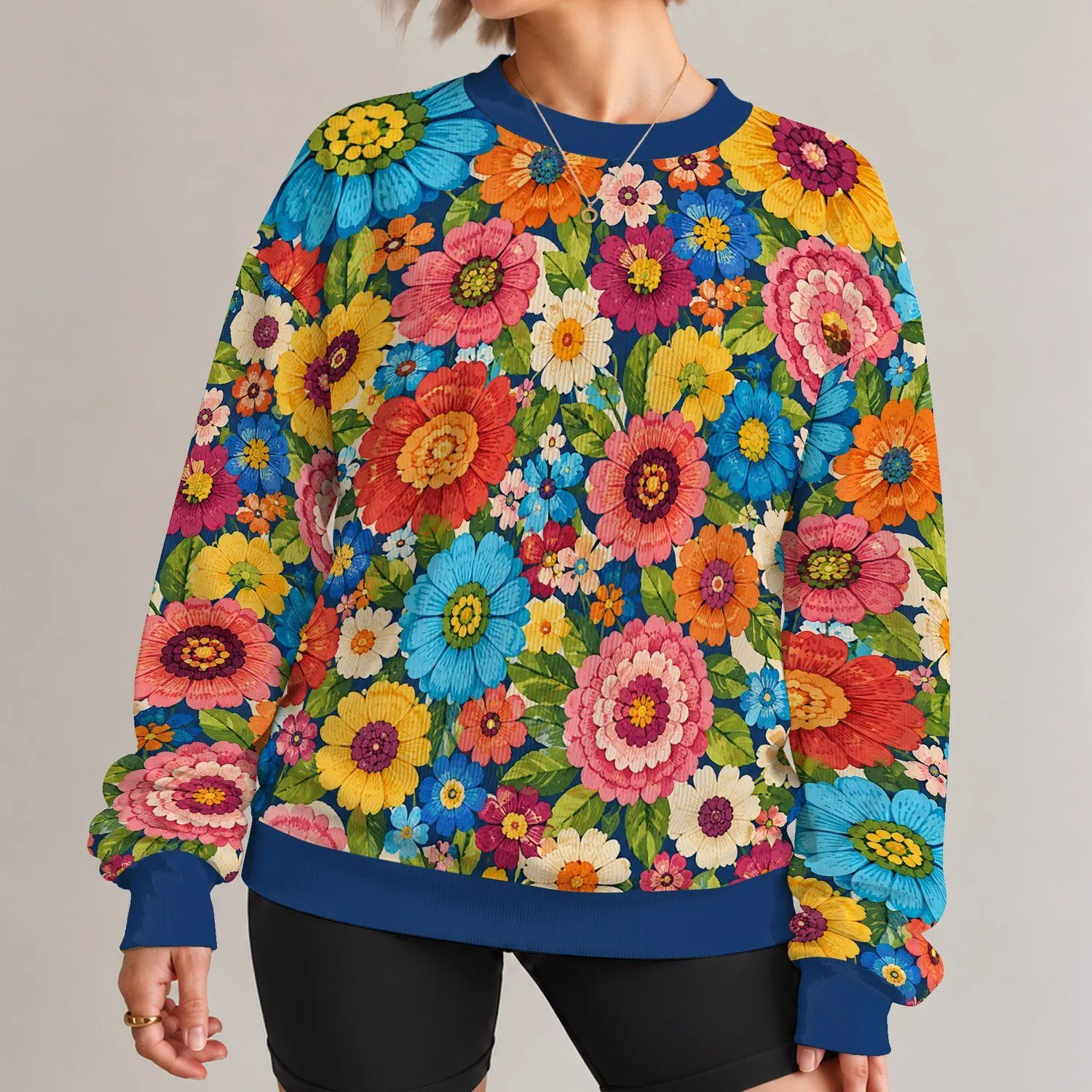 Colorful Crochet Flowers for Creative Everyday Style and Festival Looks All-over Print Knitted Sweater - 1