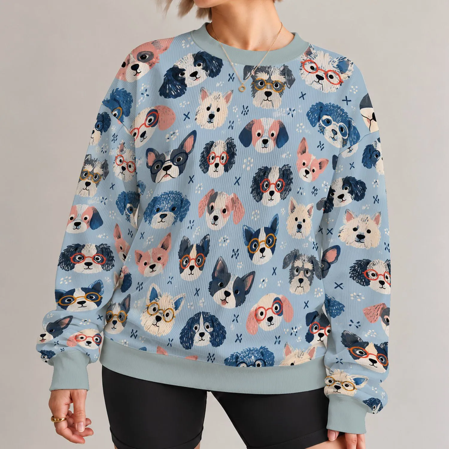 Whimsical Dog Faces With Colorful Glasses For Everyday Casual Style All-over Print Knitted Sweater - 1