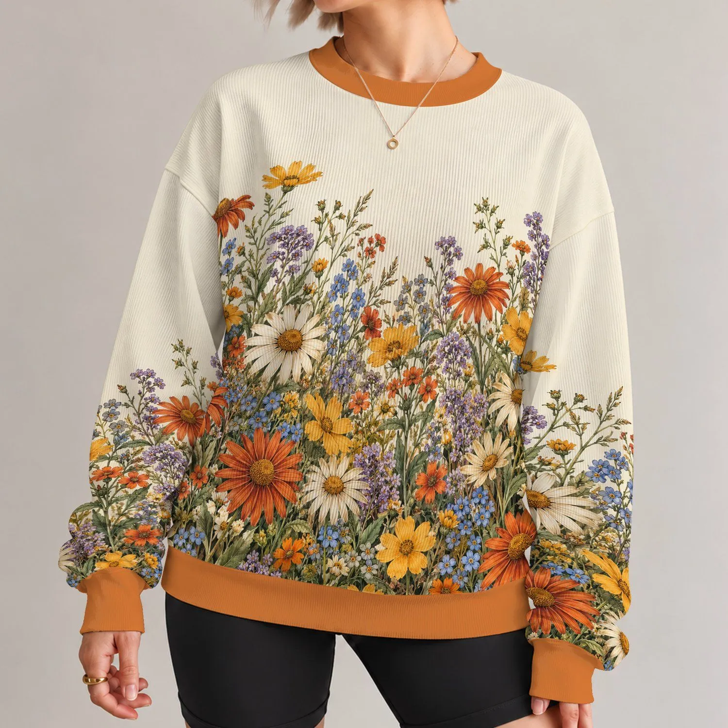 Vintage Wildflower Motifs for Cozy Autumn Days and Cottagecore Wardrobes All-over Print Knitted Sweater - 1