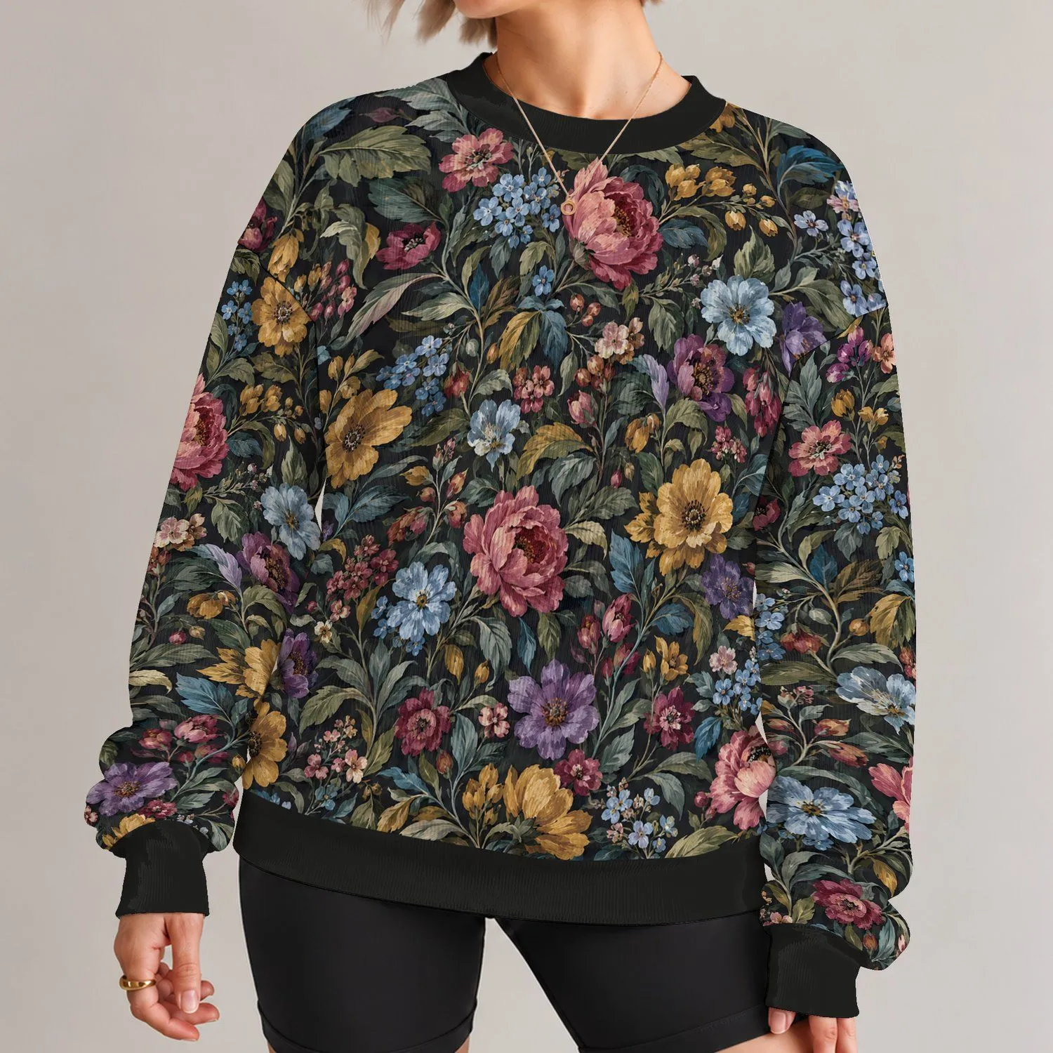 Colorful Botanical Blooms for Cozy Autumn Outings and Relaxed Everyday Style for Her All-over Print Knitted Sweater - 1