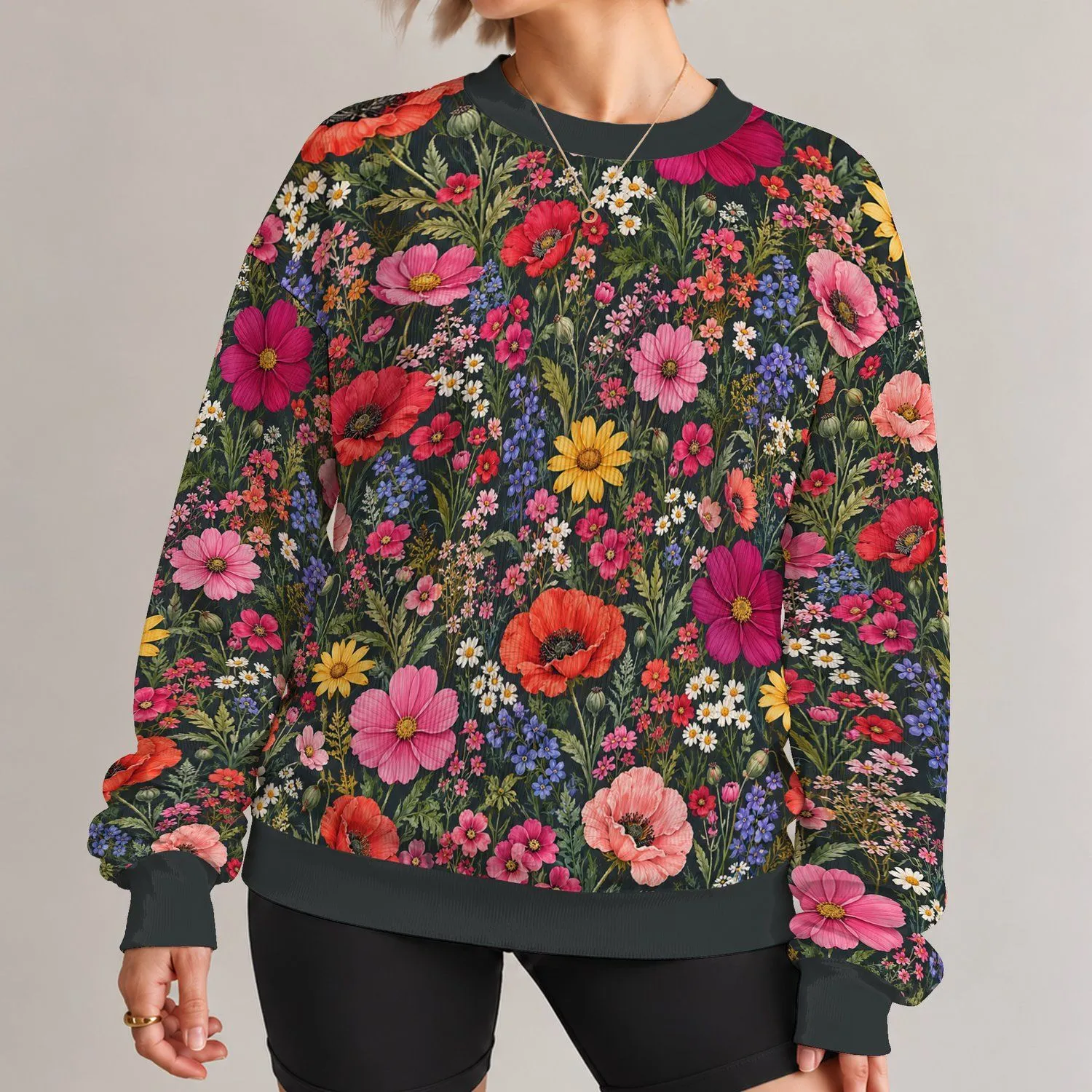 Vibrant Wildflower Blooms for Everyday Outings and Relaxed Creative Casual Style All-over Print Knitted Sweater - 1